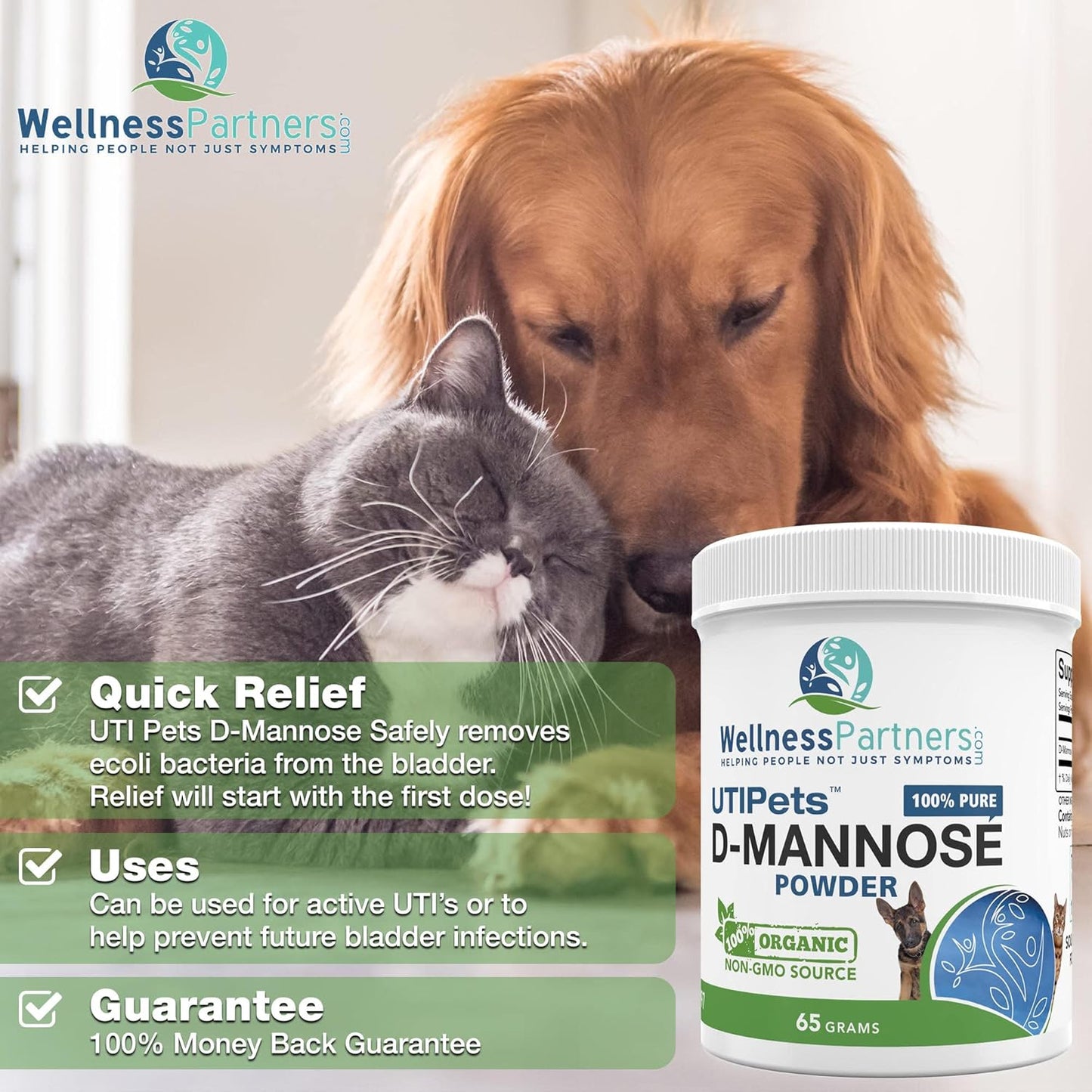 Organic Non-GMO D-Mannose Powder for Pets 65g - WellnessPartners UTI Support