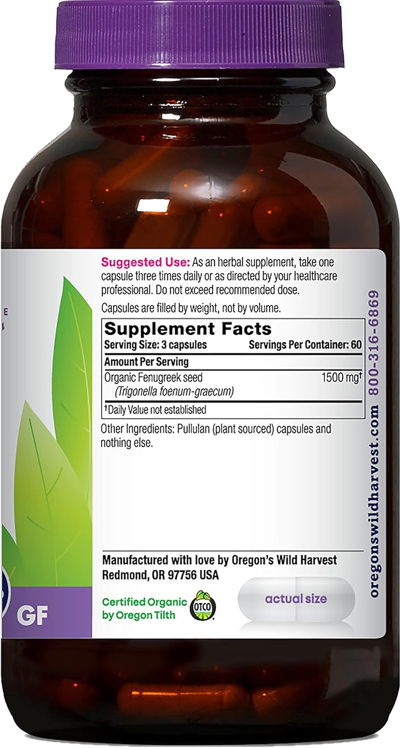Organic Non-GMO Fenugreek Capsules for Lactation Support - 180 Count by Oregon's Wild Harvest