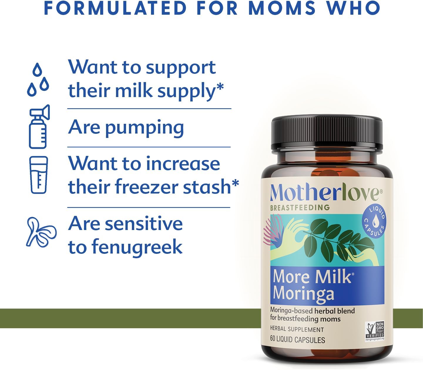 Organic Non-GMO Moringa Lactation Supplement (135 Liquid caps) for Breast Milk Supply - Vegan & Kosher Formula by Motherlove