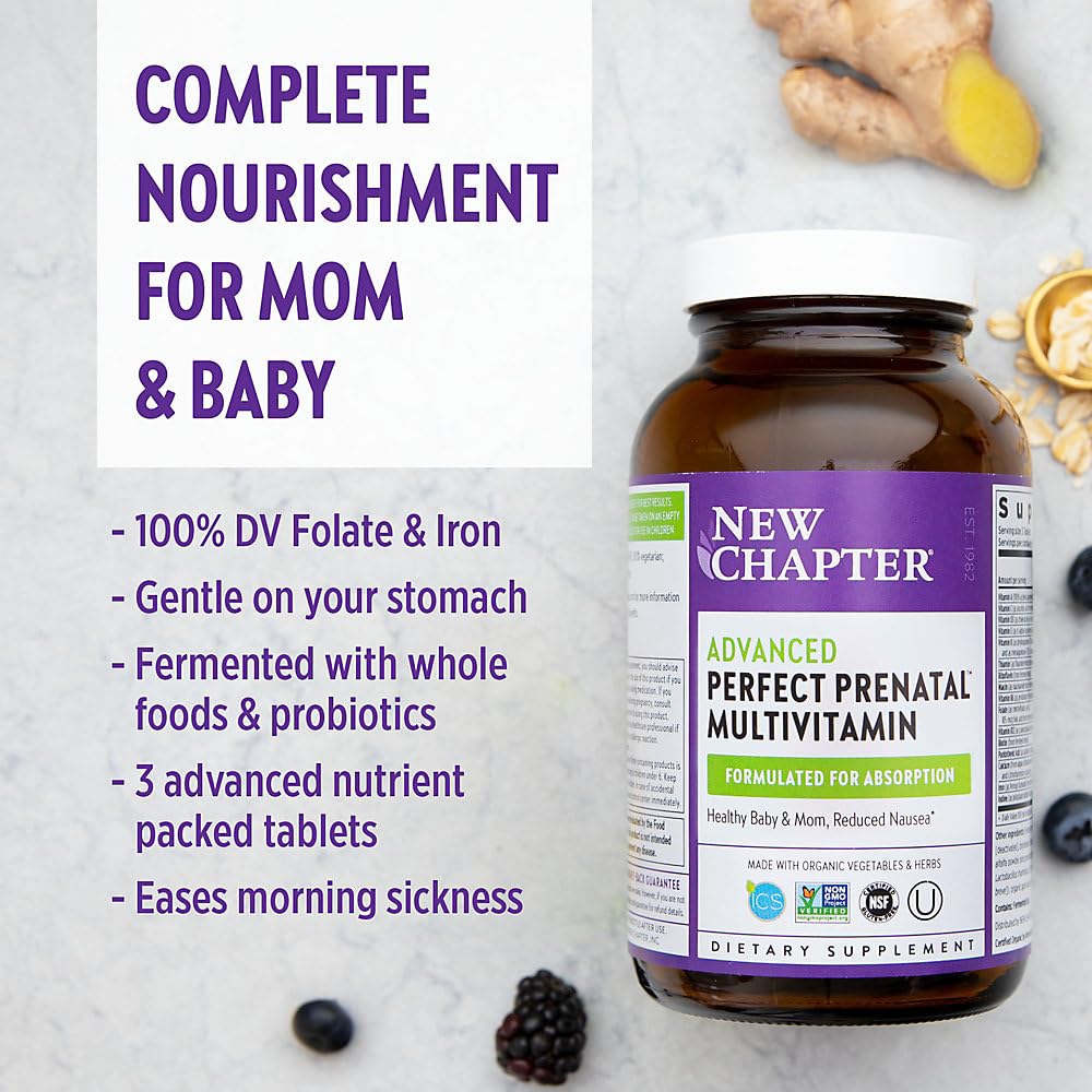 Organic Non-GMO Prenatal Vitamins - 96ct with Folate, Iron, Vitamin D3, and Probiotics for Healthy Mom and Baby