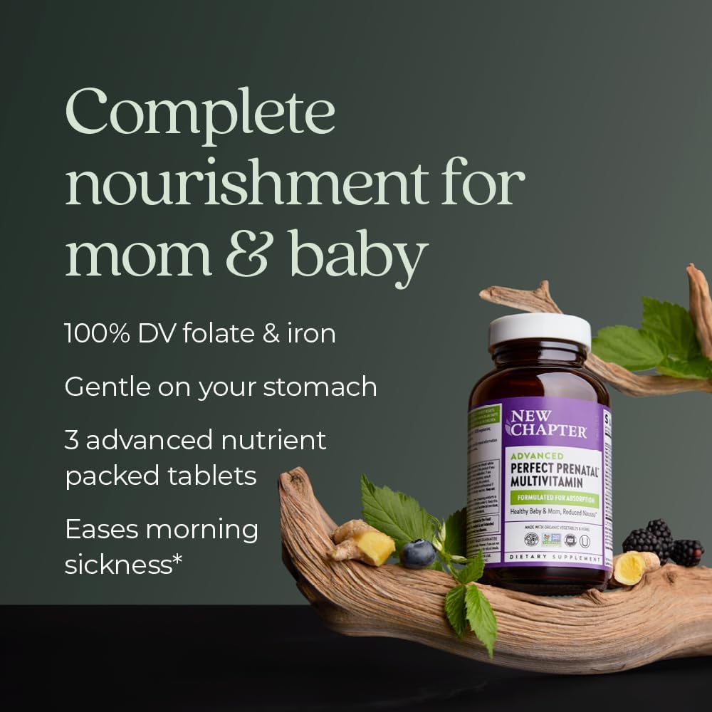 Organic Non-GMO Prenatal Vitamins with Folate, Iron, Vitamin D3, and Ginger for Healthy Mom & Baby - 96ct