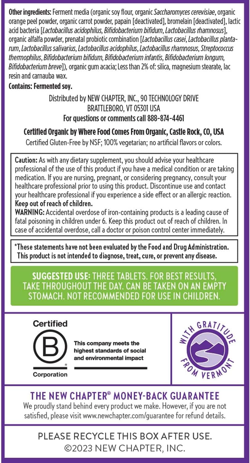 Organic Non-GMO Prenatal Vitamins with Folate, Iron, Vitamin D3, and Ginger for Healthy Mom & Baby - 96ct