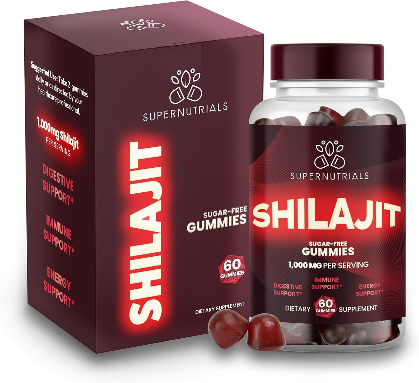 Organic Non-GMO Sugar-Free Shilajit Gummies for Energy & Immune Support - 1000mg Pure Extract for Men & Women - Vegan-Friendly