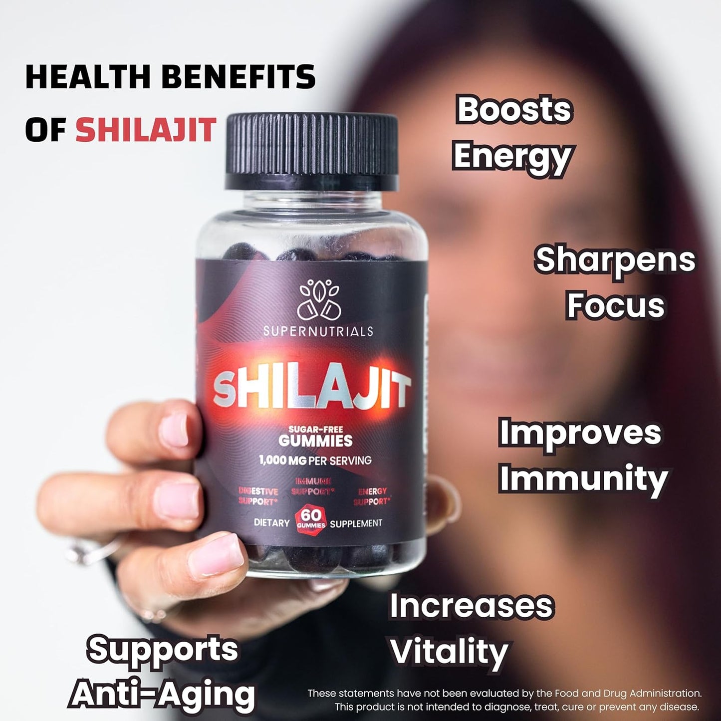 Organic Non-GMO Sugar-Free Shilajit Gummies for Energy & Immune Support - 1000mg Pure Extract for Men & Women - Vegan-Friendly