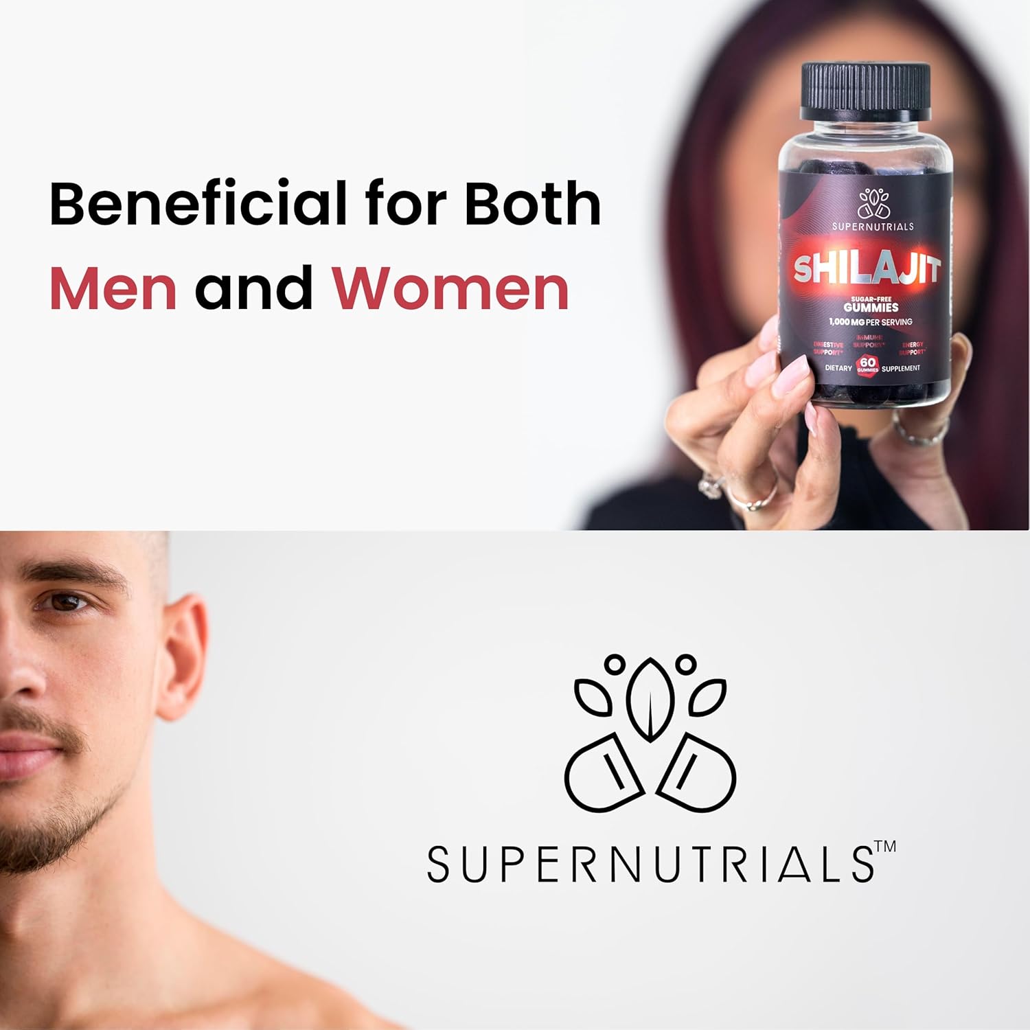 Organic Non-GMO Sugar-Free Shilajit Gummies for Energy & Immune Support - 1000mg Pure Extract for Men & Women - Vegan-Friendly