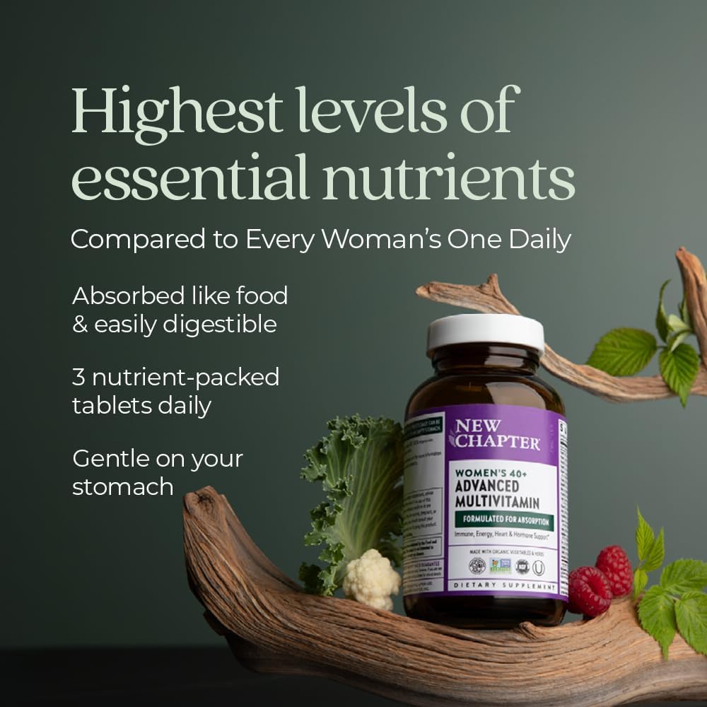 Organic Non-GMO Women's Multivitamin 40+ with Whole-Food B Vitamins + D3, 96 Count