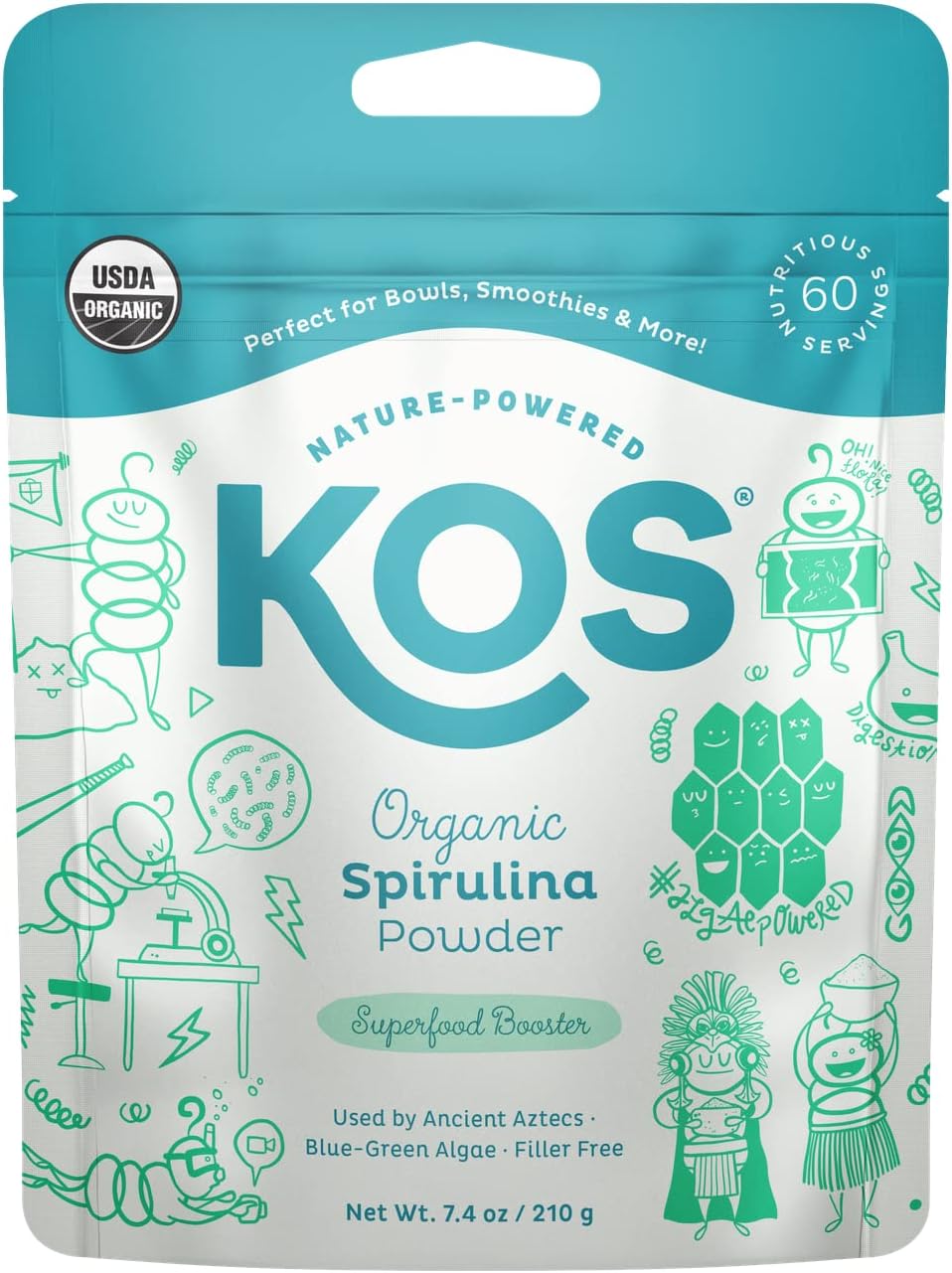 Organic Non-Irradiated Spirulina Powder - Vegan Superfood Rich in Protein, Vitamins, Antioxidants - 60 Servings