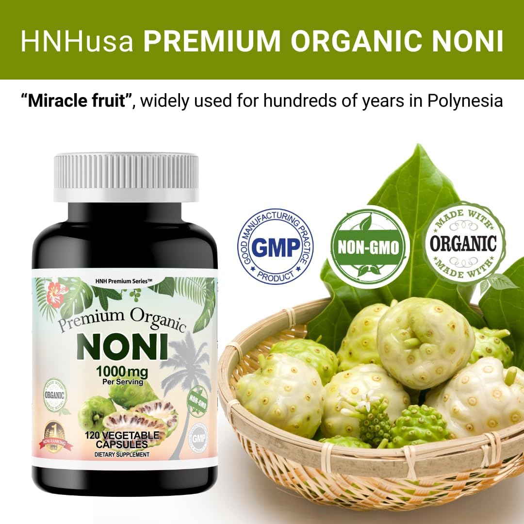 Organic Noni Capsules 1000mg - Immune Support & Antioxidants - 120 Vegan Capsules - Noni Extract Supplement
