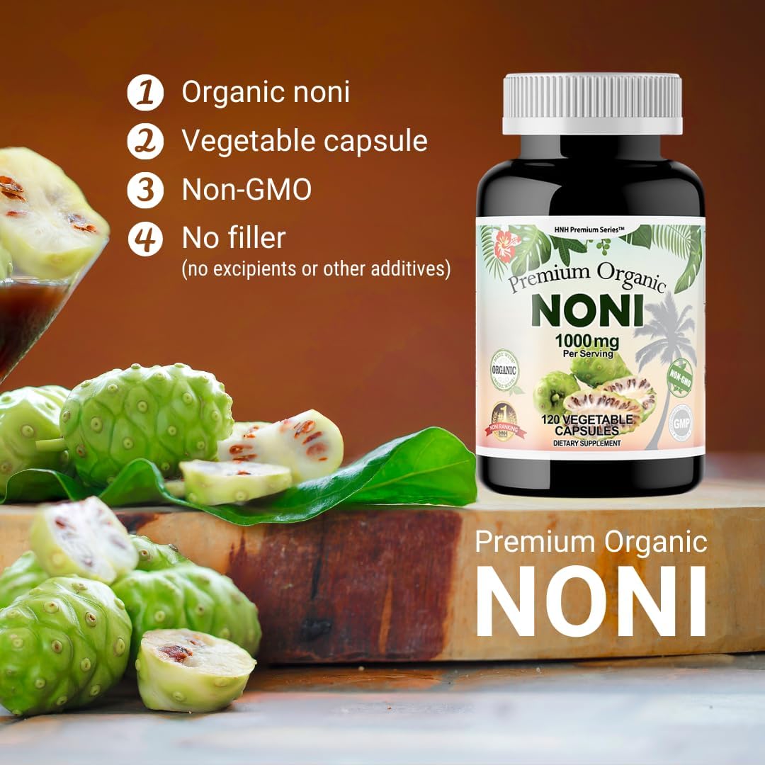 Organic Noni Capsules 1000mg - Immune Support & Antioxidants - 120 Vegan Capsules - Noni Extract Supplement
