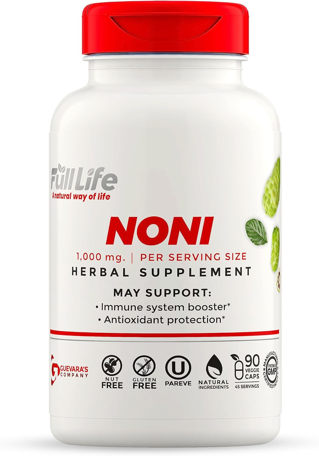 Organic Noni Fruit Extract Capsules - Herbal Supplement for Strength and Joint Health - Gluten-Free, Kosher - 90 Veg Capsules
