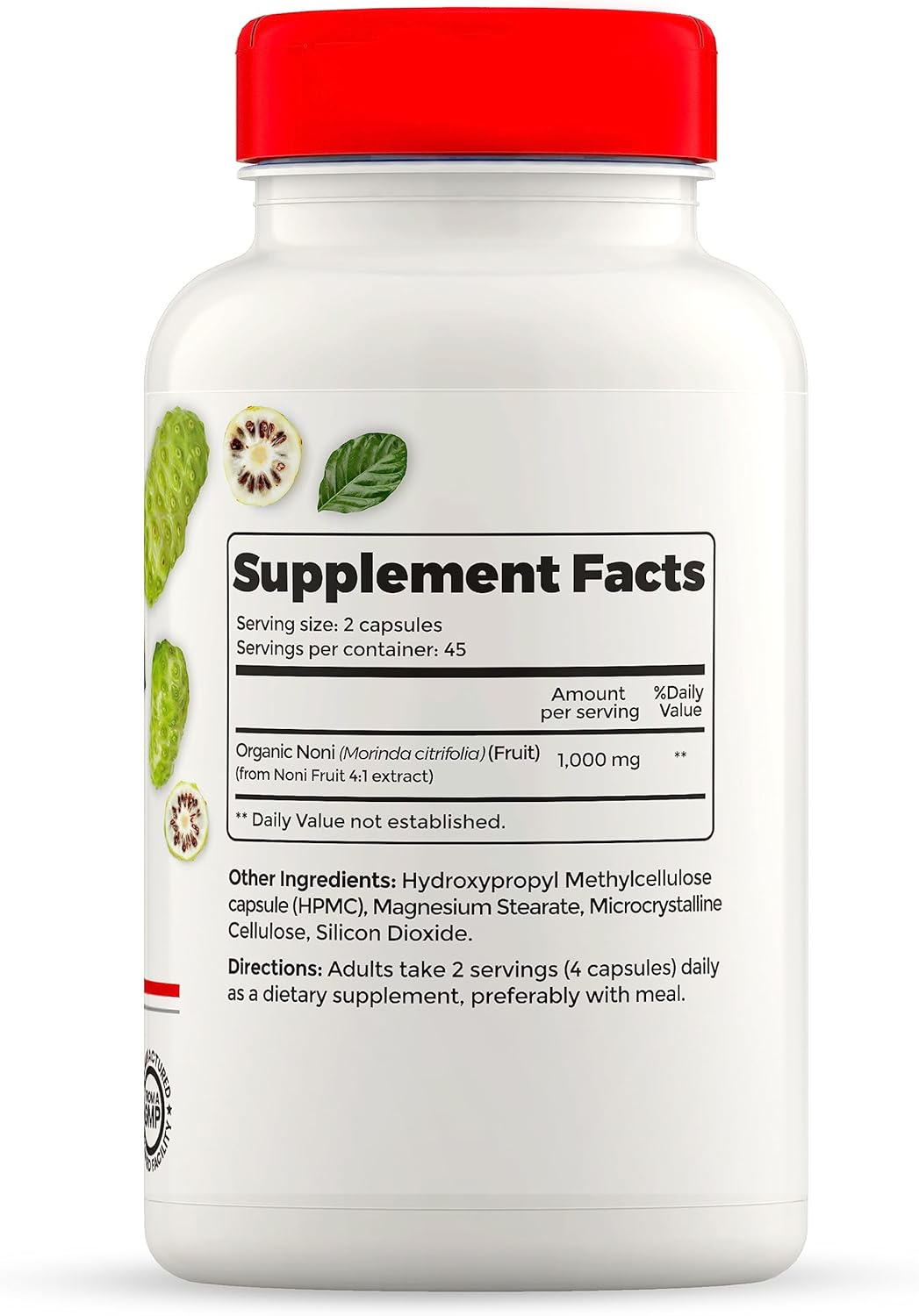 Organic Noni Fruit Extract Capsules - Herbal Supplement for Strength and Joint Health - Gluten-Free, Kosher - 90 Veg Capsules