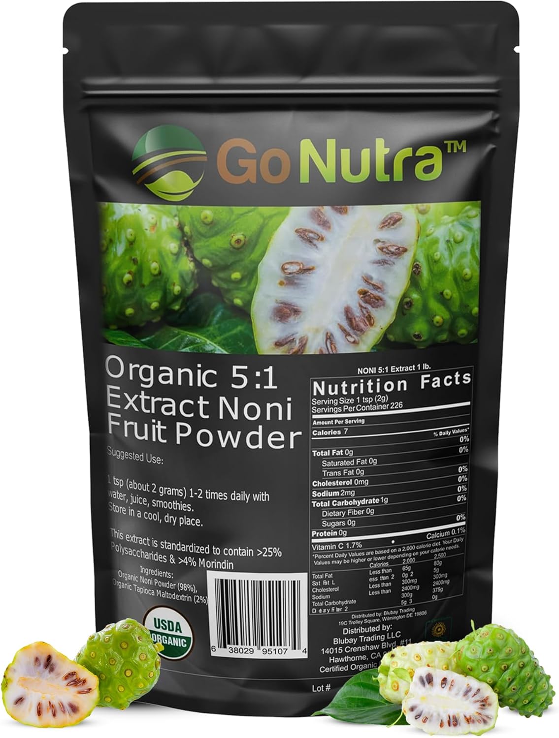 Organic Noni Fruit Powder 5:1 Extract Superfood Supplement 1lb (16 oz) - Go Nutra