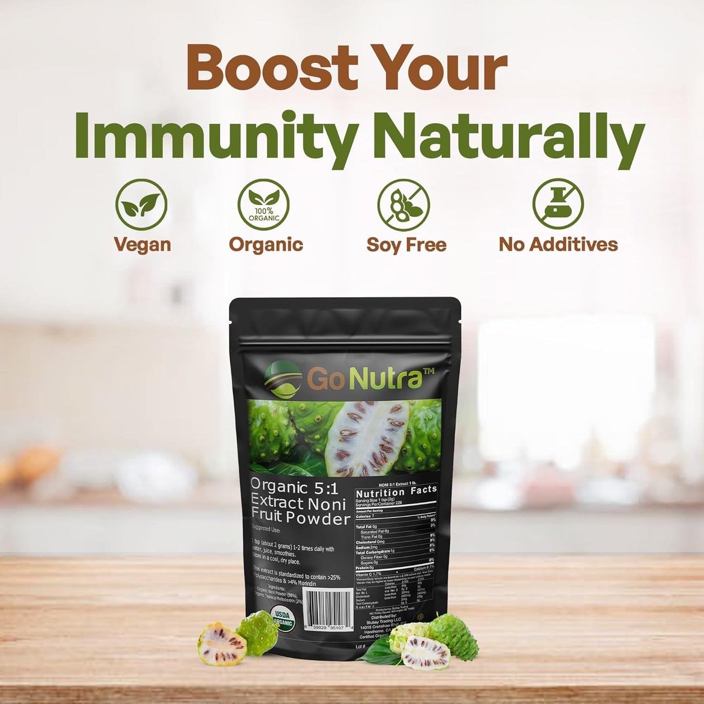 Organic Noni Fruit Powder 5:1 Extract Superfood Supplement 1lb (16 oz) - Go Nutra