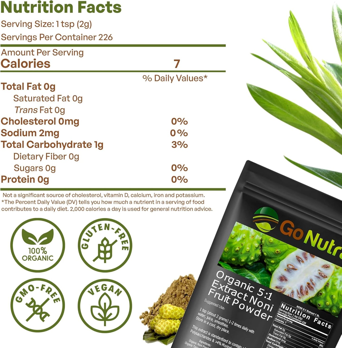 Organic Noni Fruit Powder 5:1 Extract Superfood Supplement 1lb (16 oz) - Go Nutra