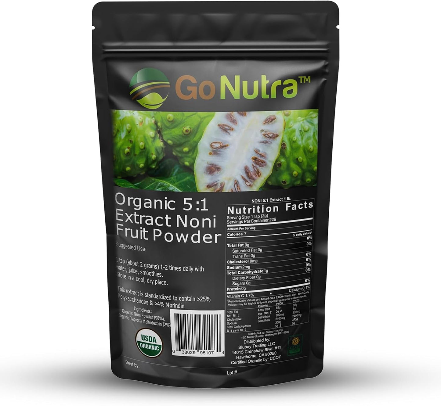 Organic Noni Fruit Powder 5:1 Extract Superfood Supplement 1lb (16 oz) - Go Nutra