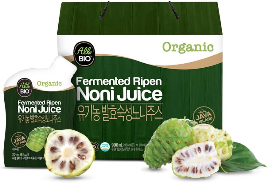 Organic NONI Juice Extract Daily Pack - 30 x 1 fl oz Bottles - 100% Fermented by ALLBIO