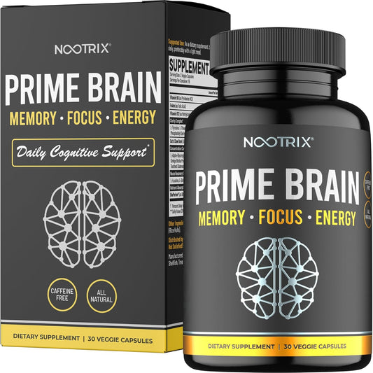 Organic Nootrix Prime Brain Supplement for Memory & Mental Clarity - 30 Capsules - Ginkgo Biloba, Lion's Mane, L Theanine - Boost Cognitive Function & Mood - Men & Women Friendly