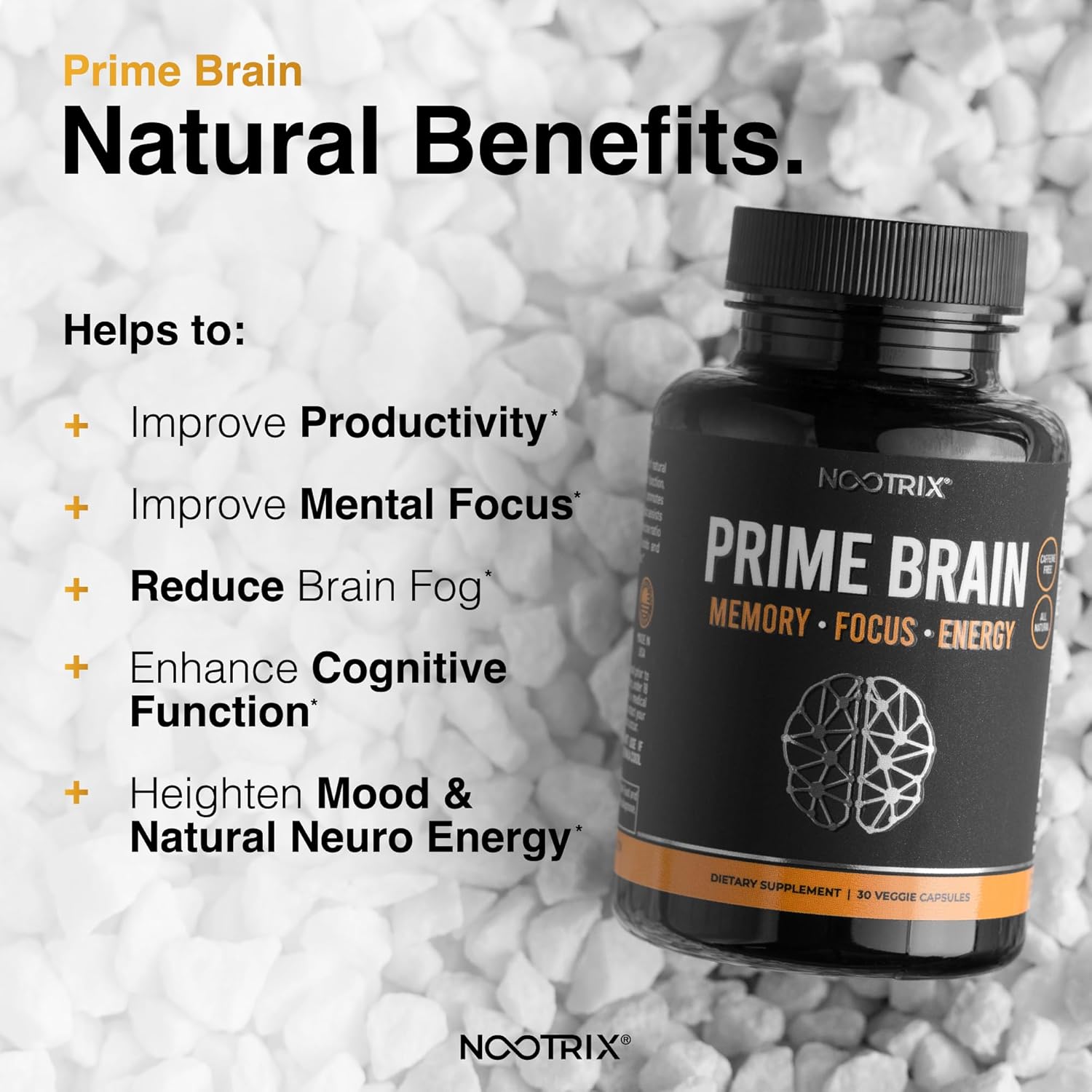 Organic Nootrix Prime Brain Supplement for Memory & Mental Clarity - 30 Capsules - Ginkgo Biloba, Lion's Mane, L Theanine - Boost Cognitive Function & Mood - Men & Women Friendly