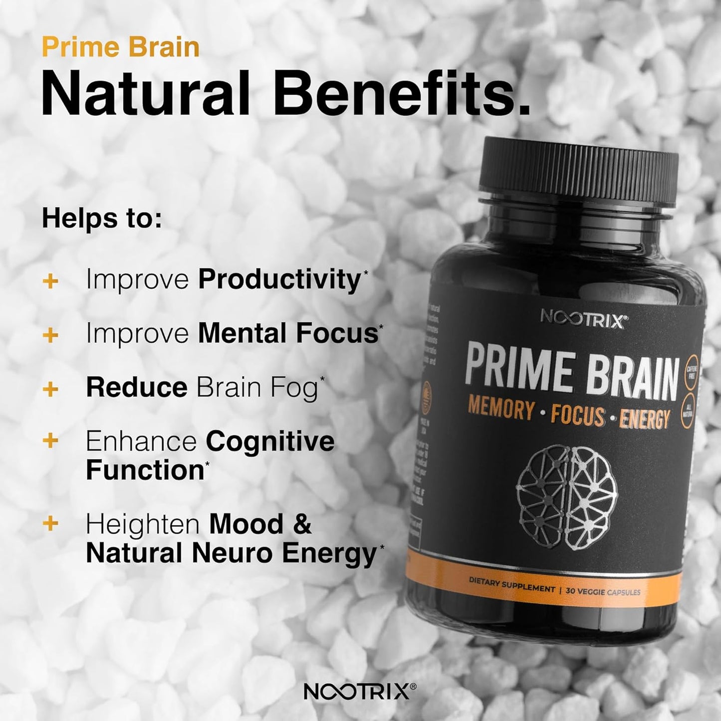 Organic Nootrix Prime Brain Supplement for Memory & Mental Clarity - 30 Capsules - Ginkgo Biloba, Lion's Mane, L Theanine - Boost Cognitive Function & Mood - Men & Women Friendly