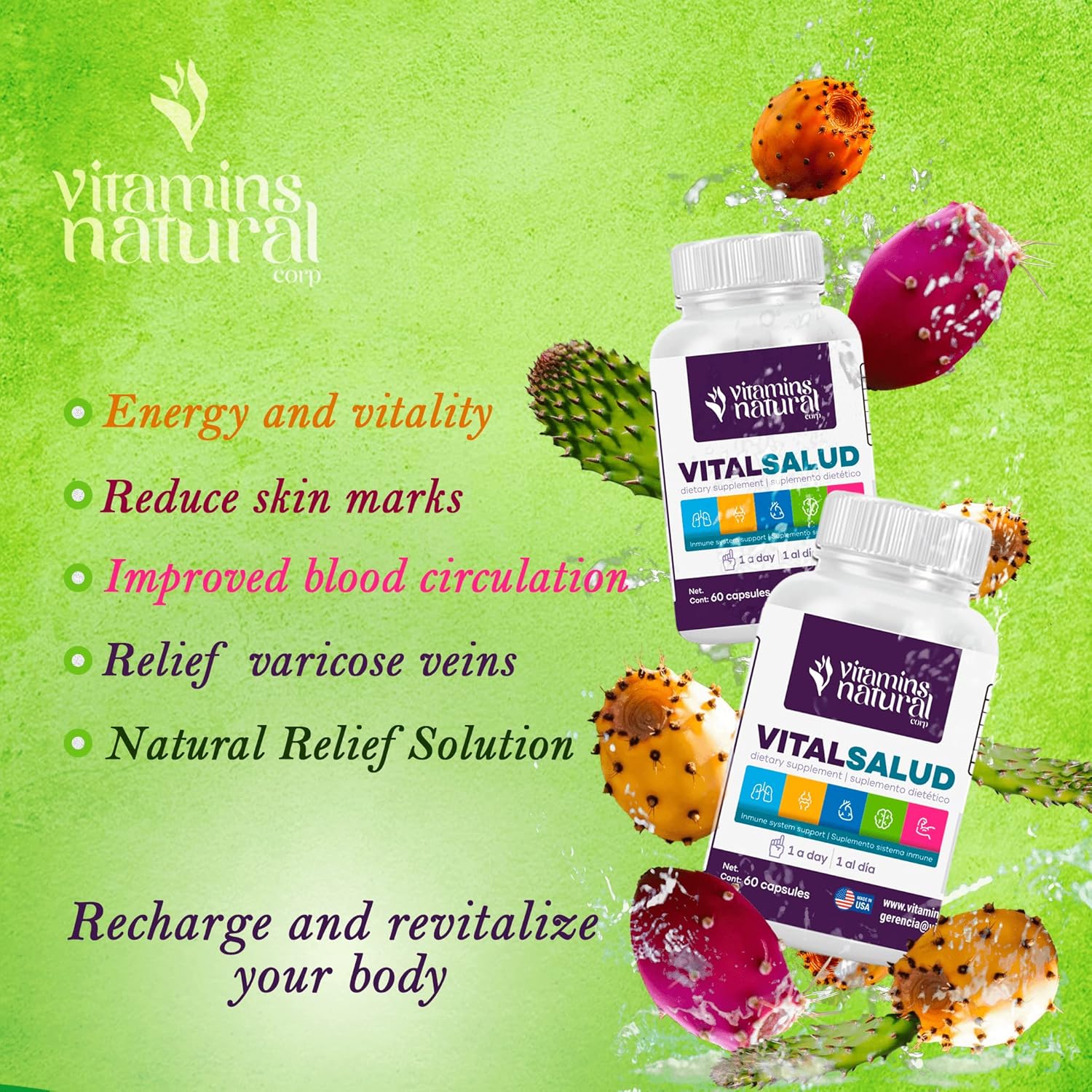 Organic Nopal and L-Carnitine Supplement for Immune Support and Varicose Vein Relief