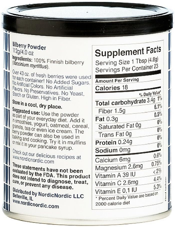 Organic Nordic Bilberry Powder - 112g, High Antioxidant Content