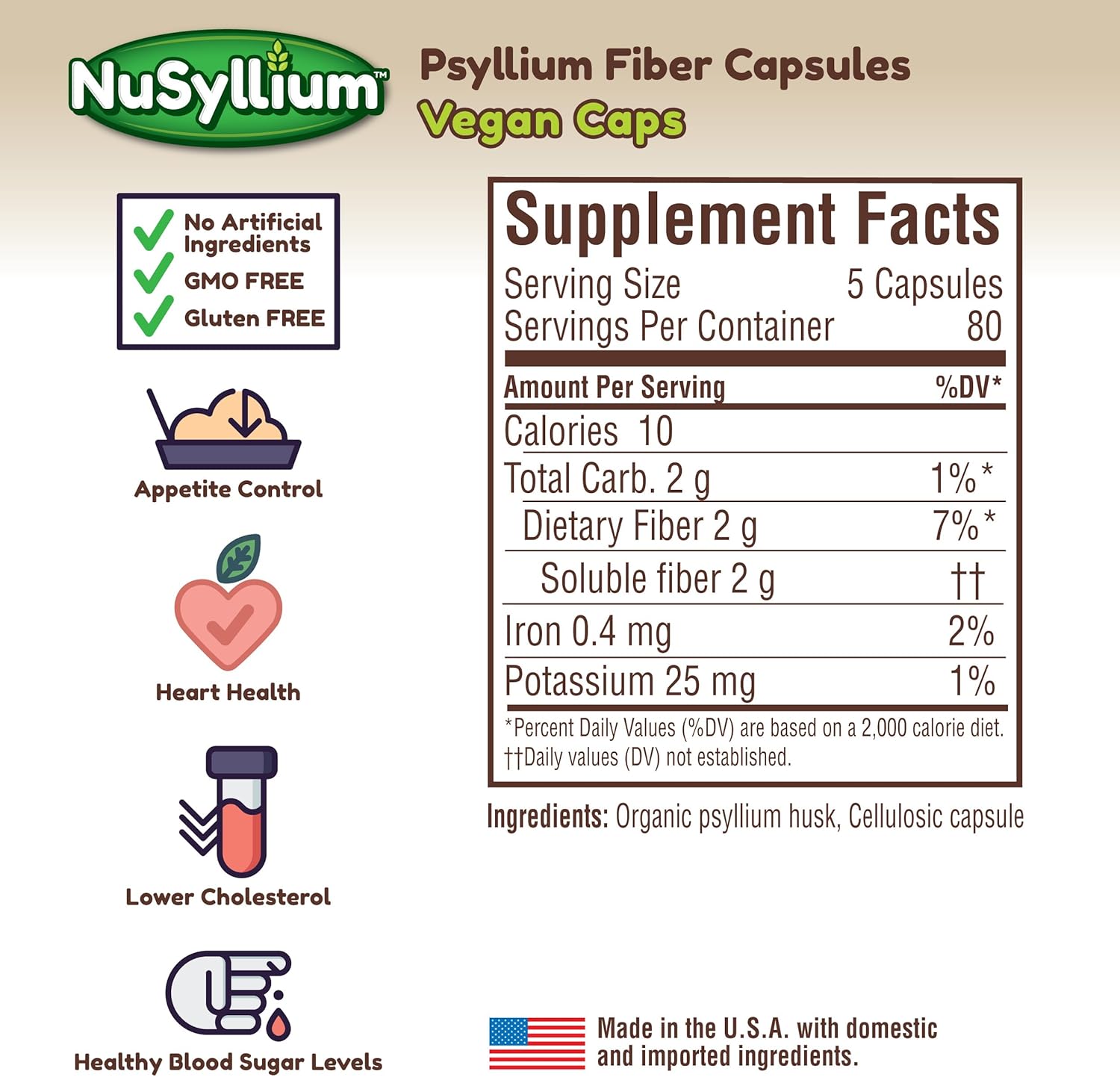 Organic NuSyllium Psyllium Husk Capsules - 175 Count, Sugar-Free, Vegan, Keto-Friendly Fiber Supplement for Digestive Health*