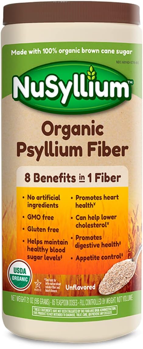Organic NuSyllium Psyllium Husk Powder with Brown Sugar - 21 Oz, 85 Servings, Digestive Health Supplement*