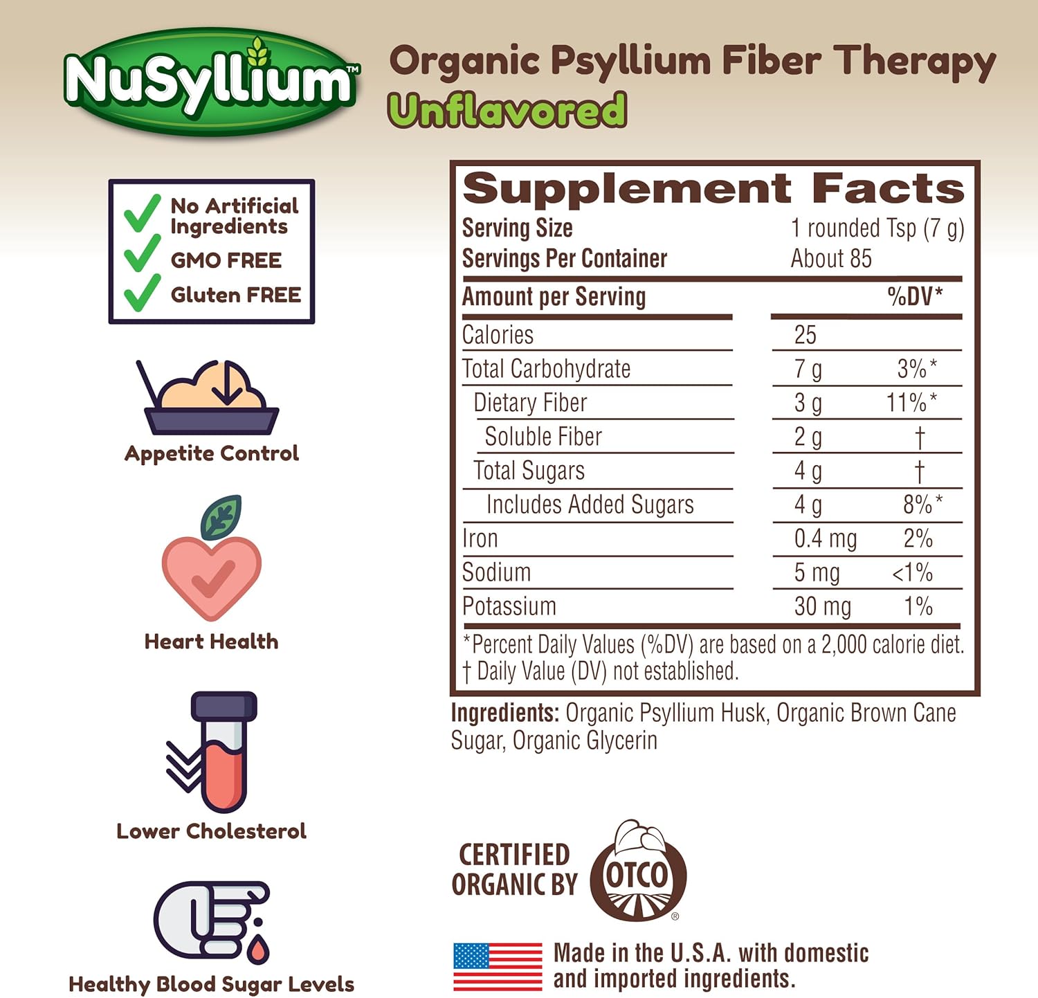 Organic NuSyllium Psyllium Husk Powder with Brown Sugar - 21 Oz, 85 Servings, Digestive Health Supplement*