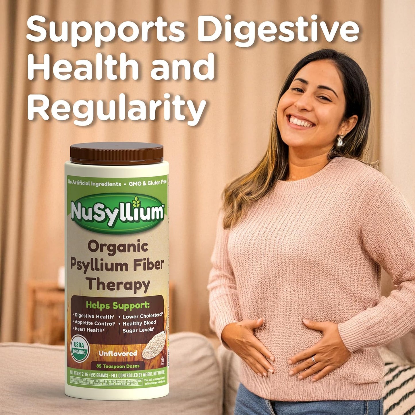Organic NuSyllium Psyllium Husk Powder with Brown Sugar - 21 Oz, 85 Servings, Digestive Health Supplement*