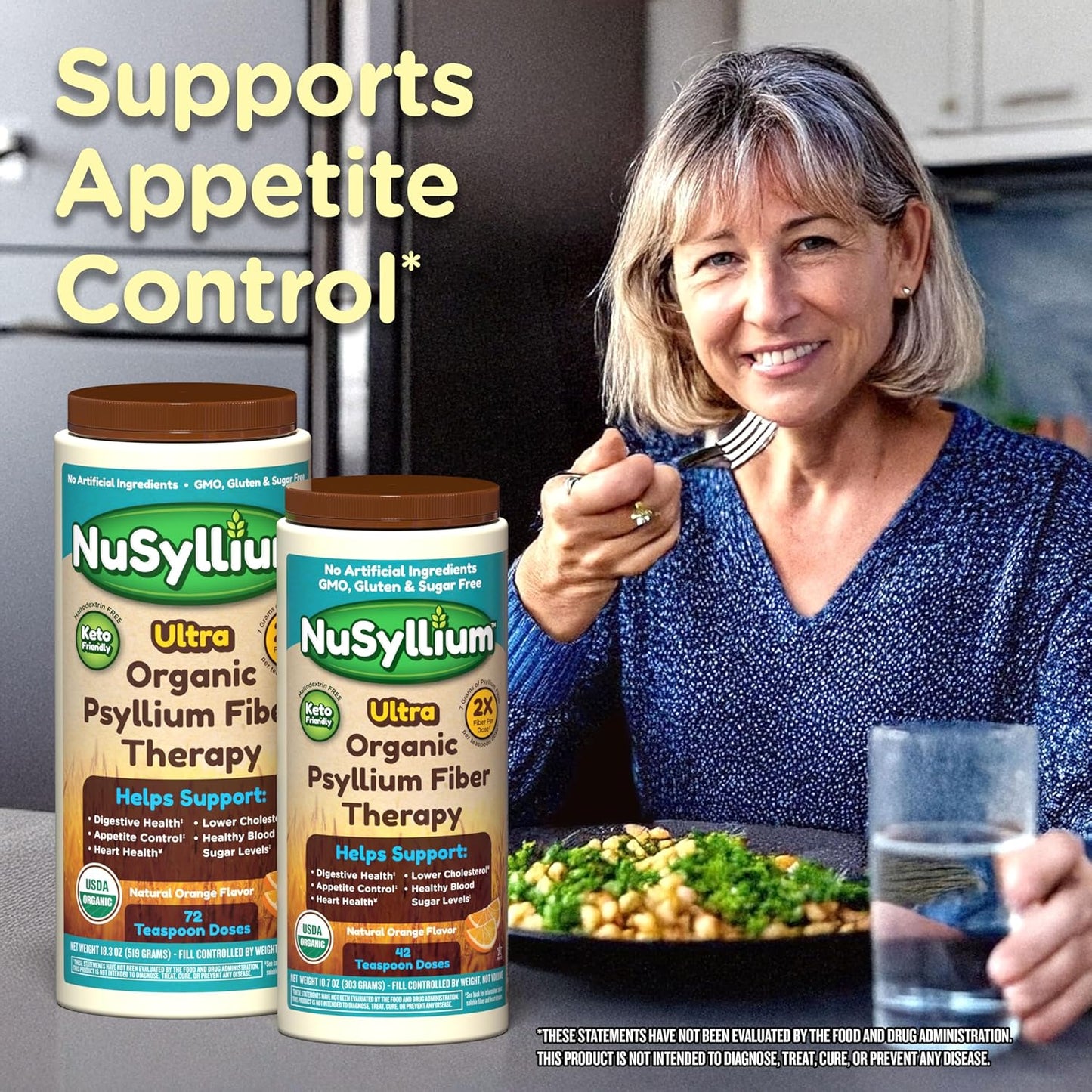Organic NuSyllium Psyllium Husk Powder with Brown Sugar for Digestive Health - 30.5 Oz, 72 Servings, Natural Orange Flavor