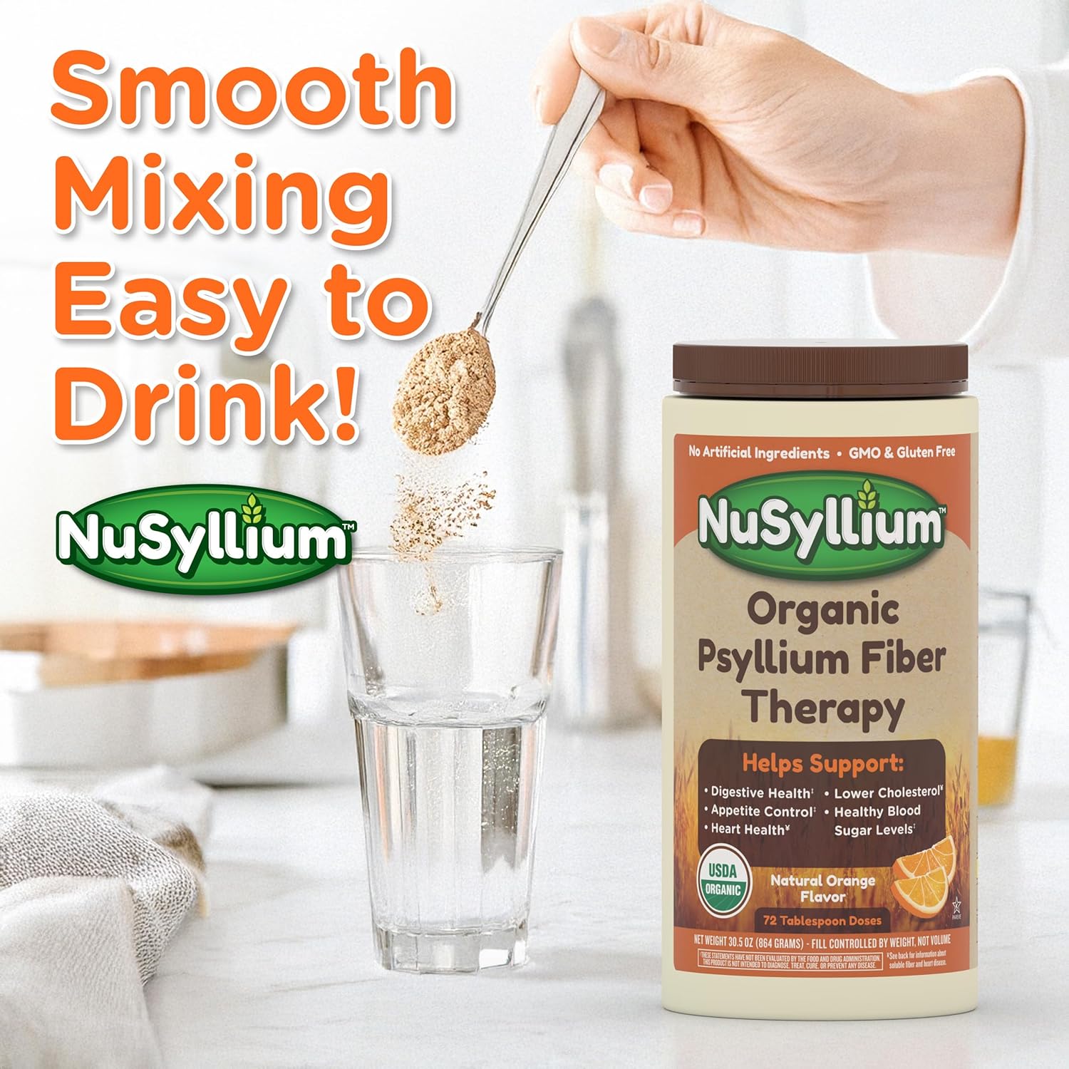 Organic NuSyllium Psyllium Husk Powder with Brown Sugar - 21 Oz, 85 Servings, Digestive Health Supplement*