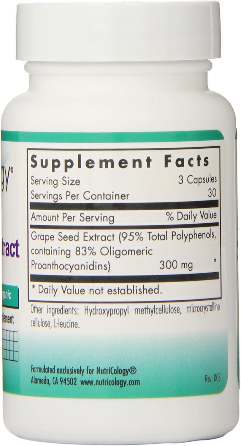 Organic Nutricology Grape Pips Extract Capsules - 300mg Proanthocyanidins & Polyphenols - 90 Count Herbal Supplement