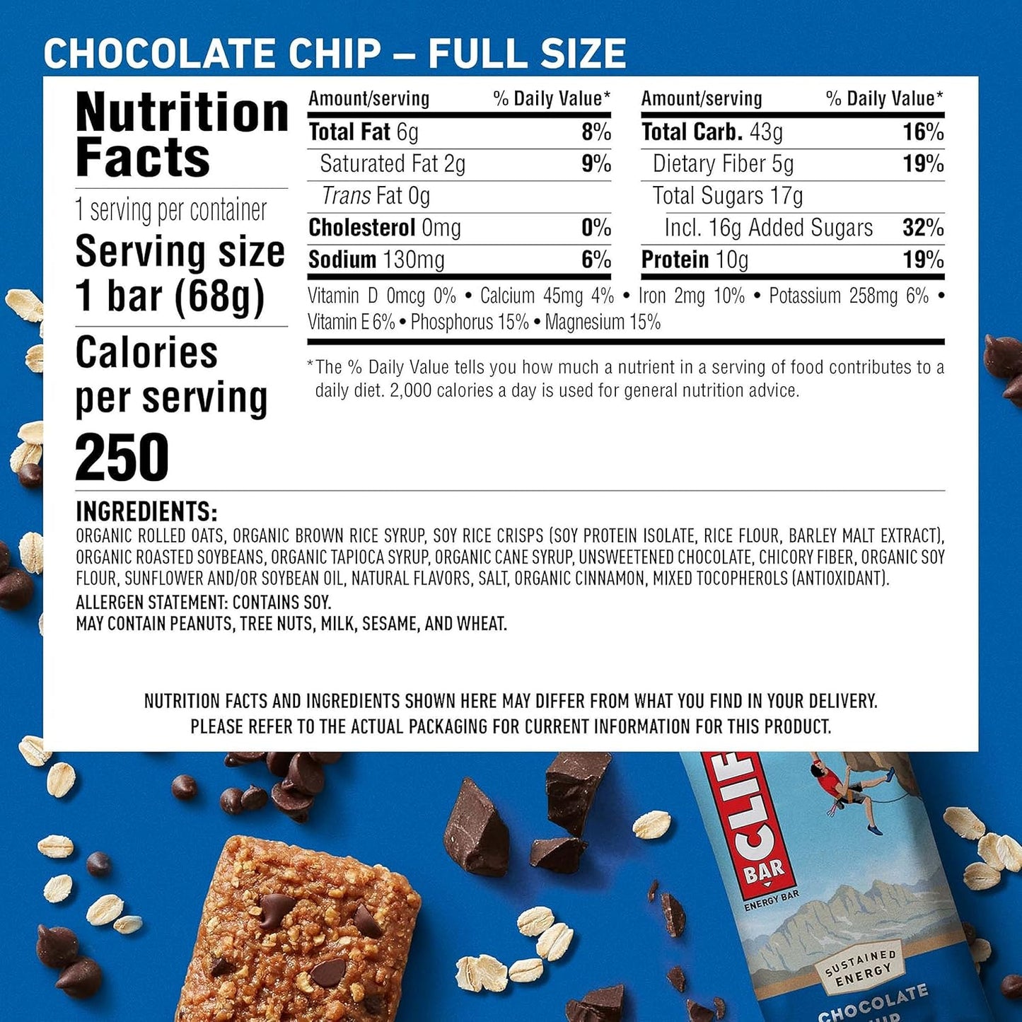 Organic Oats Chocolate Chip CLIF BAR Energy Bars - Full Size and Mini - Plant Based Non-GMO - 20 Count - 2.4 oz. and 0.99 oz.