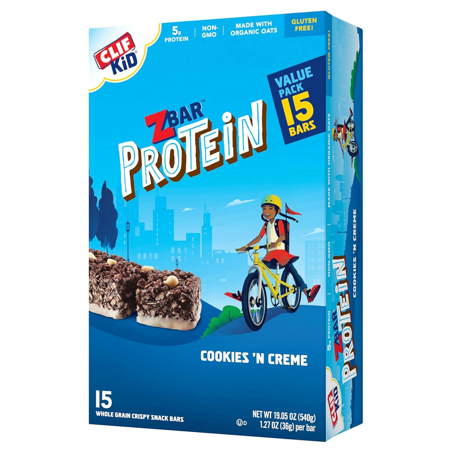 Organic Oats Cookies 'n Creme Protein Bars, Gluten Free Snack Bars with 5g Protein, Non-GMO (15 Pack)