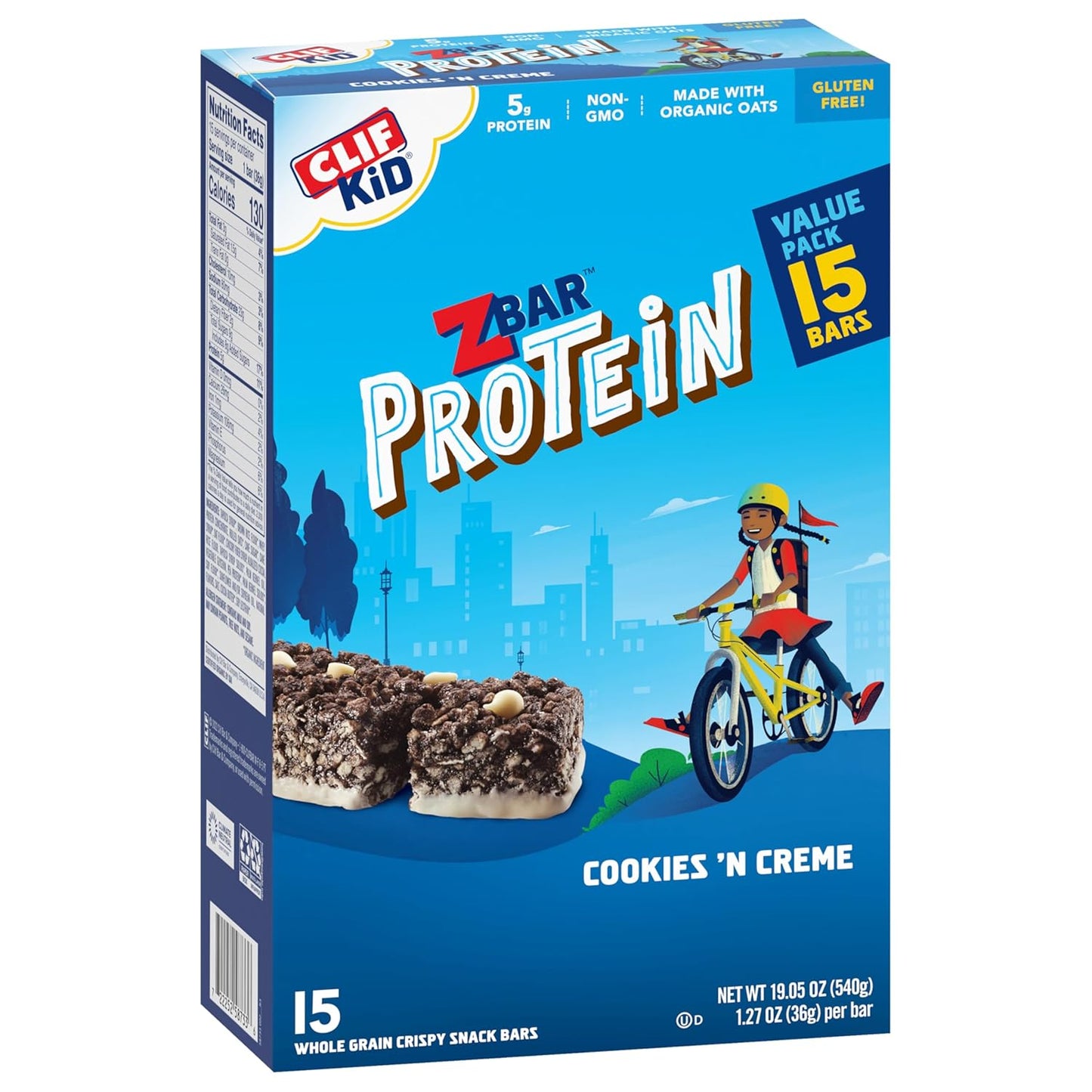 Organic Oats Cookies 'n Creme Protein Bars, Gluten Free Snack Bars with 5g Protein, Non-GMO (15 Pack)