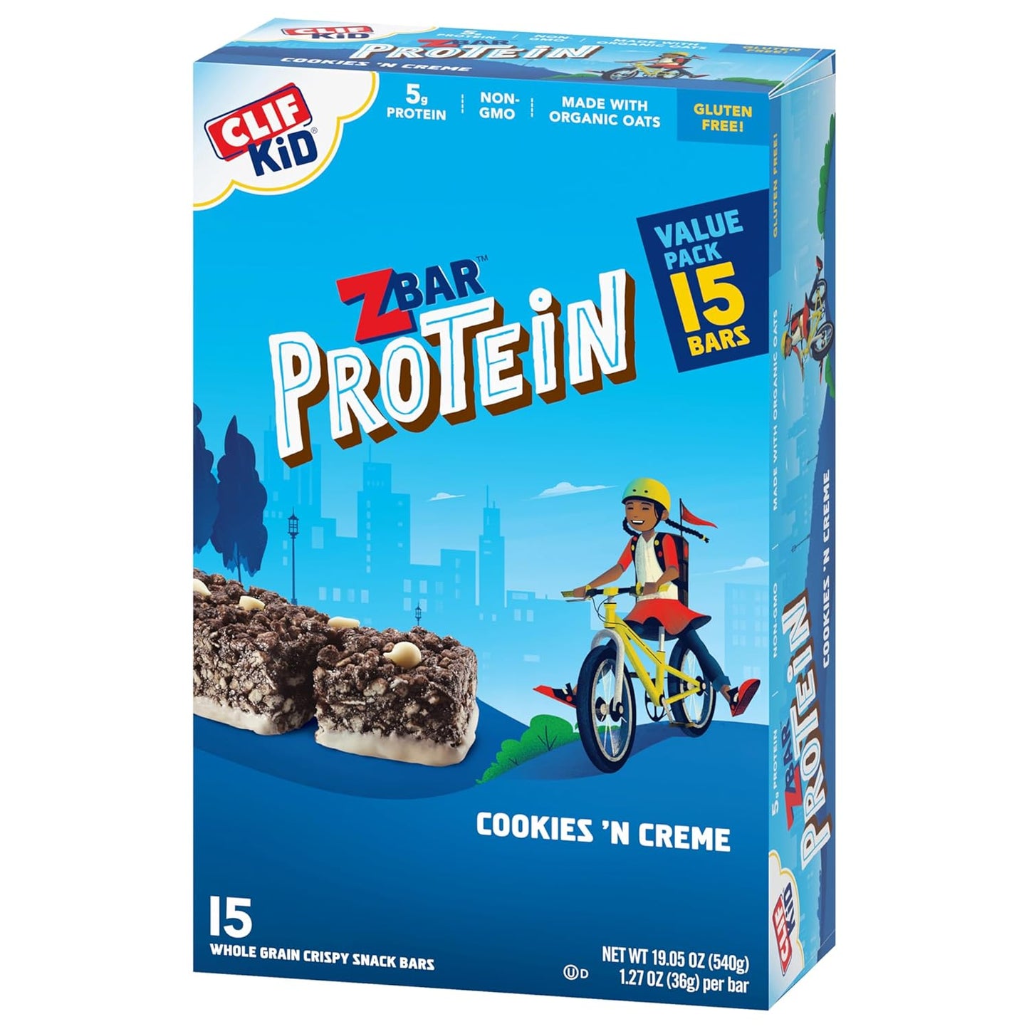 Organic Oats Cookies 'n Creme Protein Bars, Gluten Free Snack Bars with 5g Protein, Non-GMO (15 Pack)