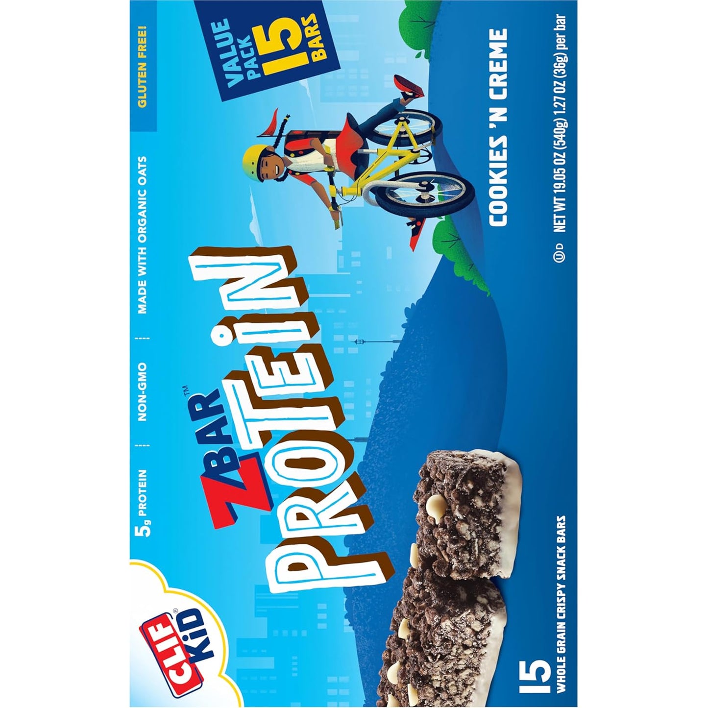 Organic Oats Cookies 'n Creme Protein Bars, Gluten Free Snack Bars with 5g Protein, Non-GMO (15 Pack)