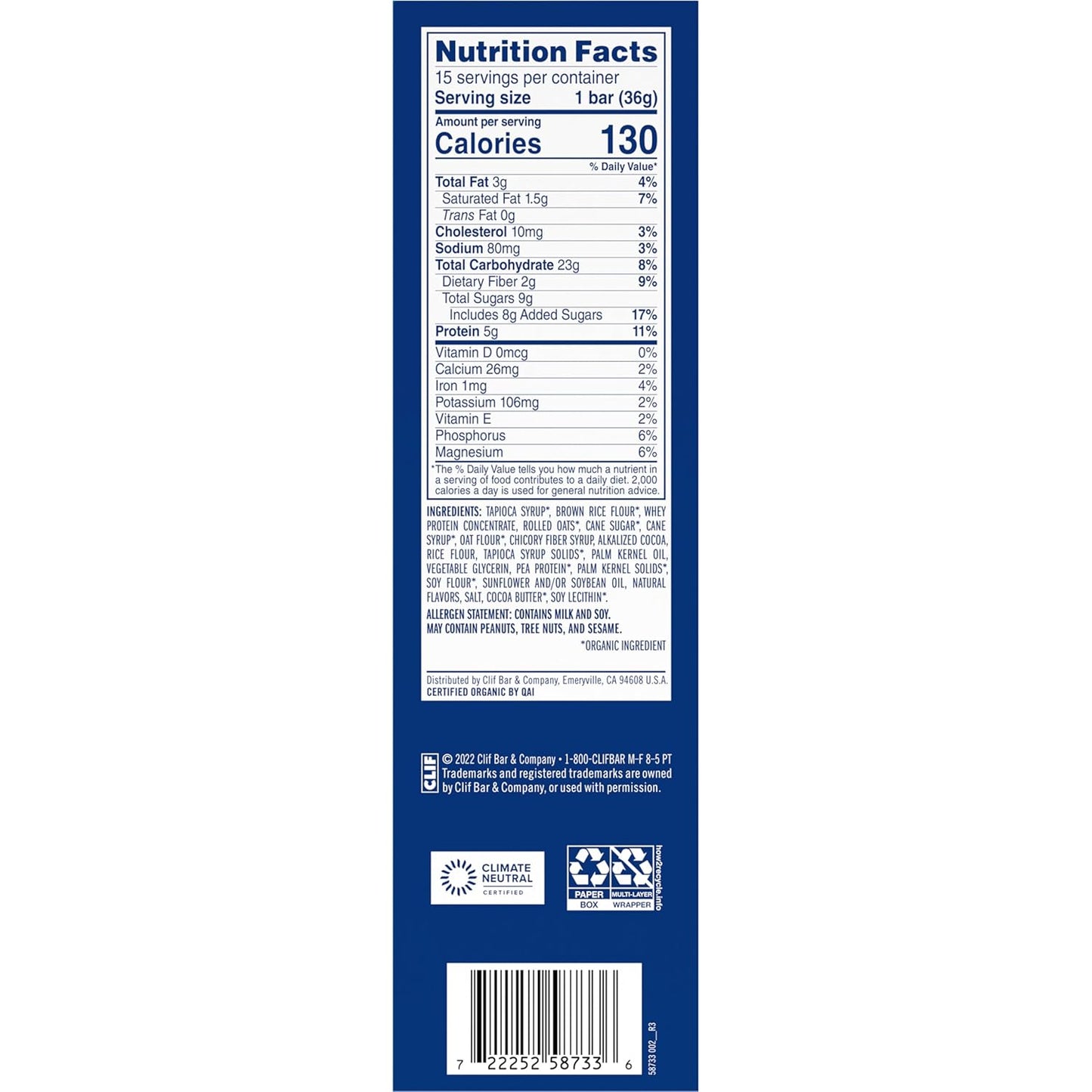 Organic Oats Cookies 'n Creme Protein Bars, Gluten Free Snack Bars with 5g Protein, Non-GMO (15 Pack)
