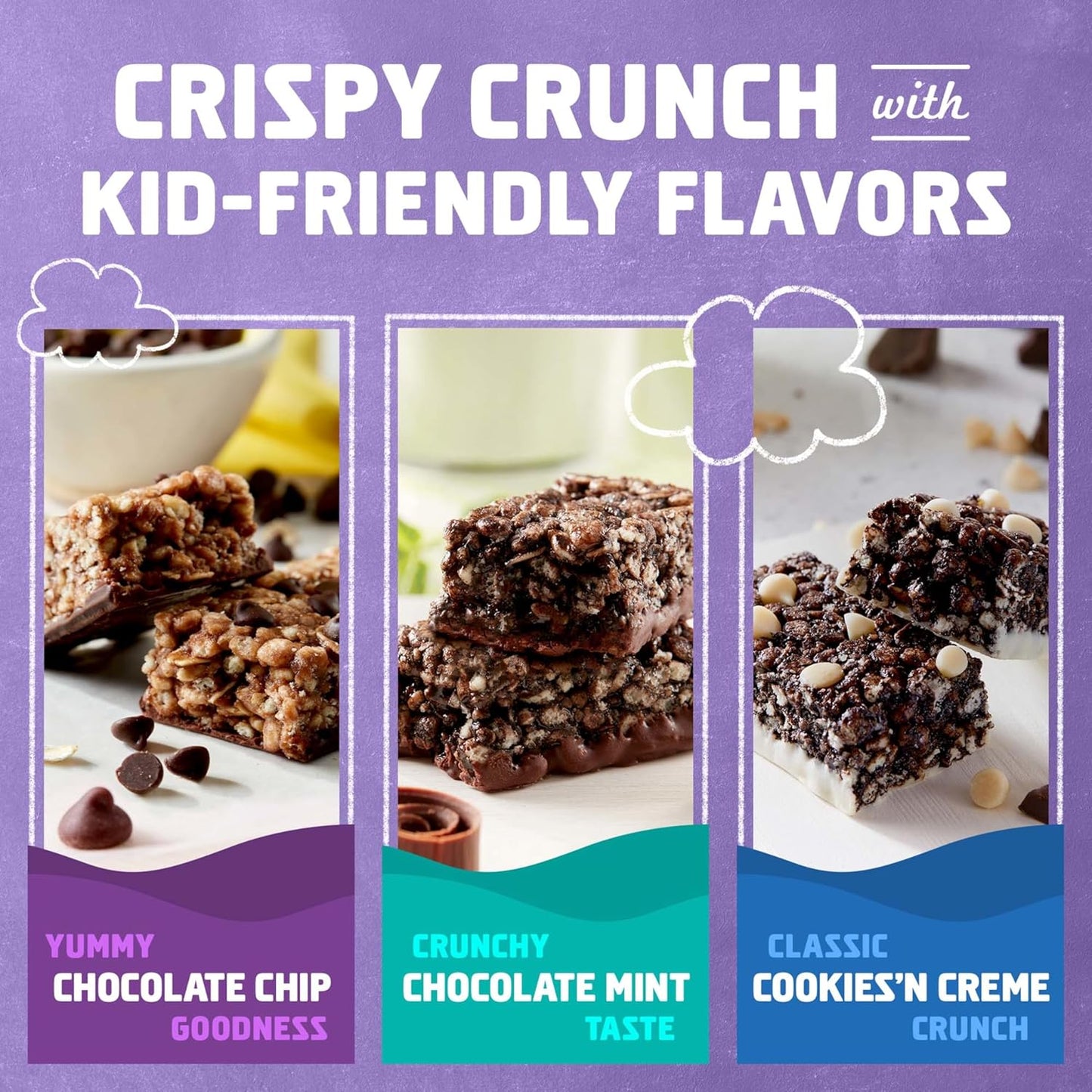 Organic Oats Protein Bars Variety Pack - Chocolate Chip, Chocolate Mint, Cookies 'n Creme - Non-GMO, Gluten Free - 5g Protein - 30 Pack