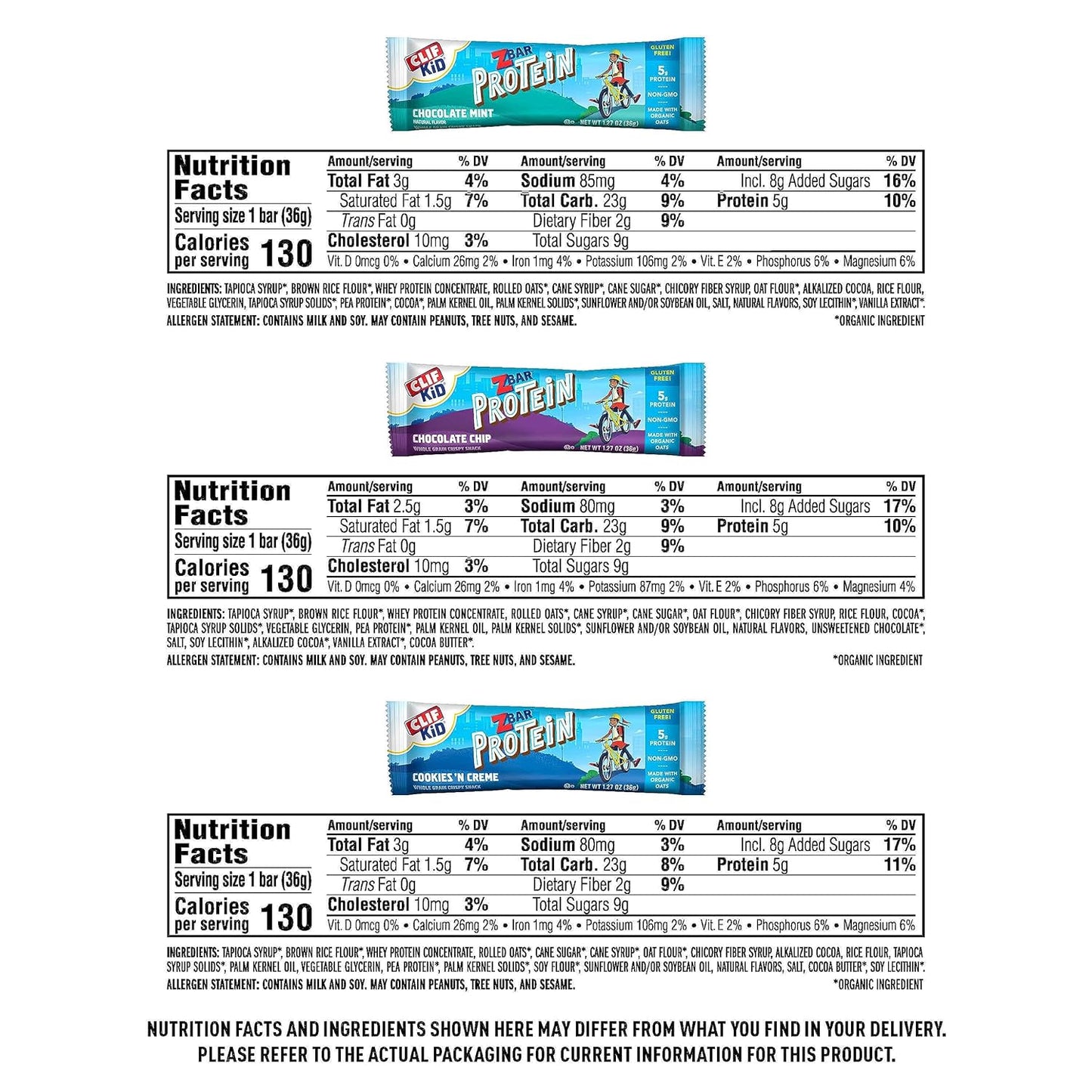Organic Oats Protein Bars Variety Pack - Chocolate Chip, Chocolate Mint, Cookies 'n Creme - Non-GMO, Gluten Free - 5g Protein - 30 Pack