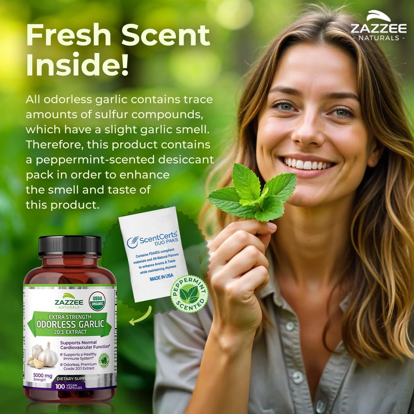 Organic Odorless Garlic Extract Capsules - 5000mg Strength, 100 Vegan Capsules, 3 Month Supply - Non-GMO, Vegetarian, Made in USA