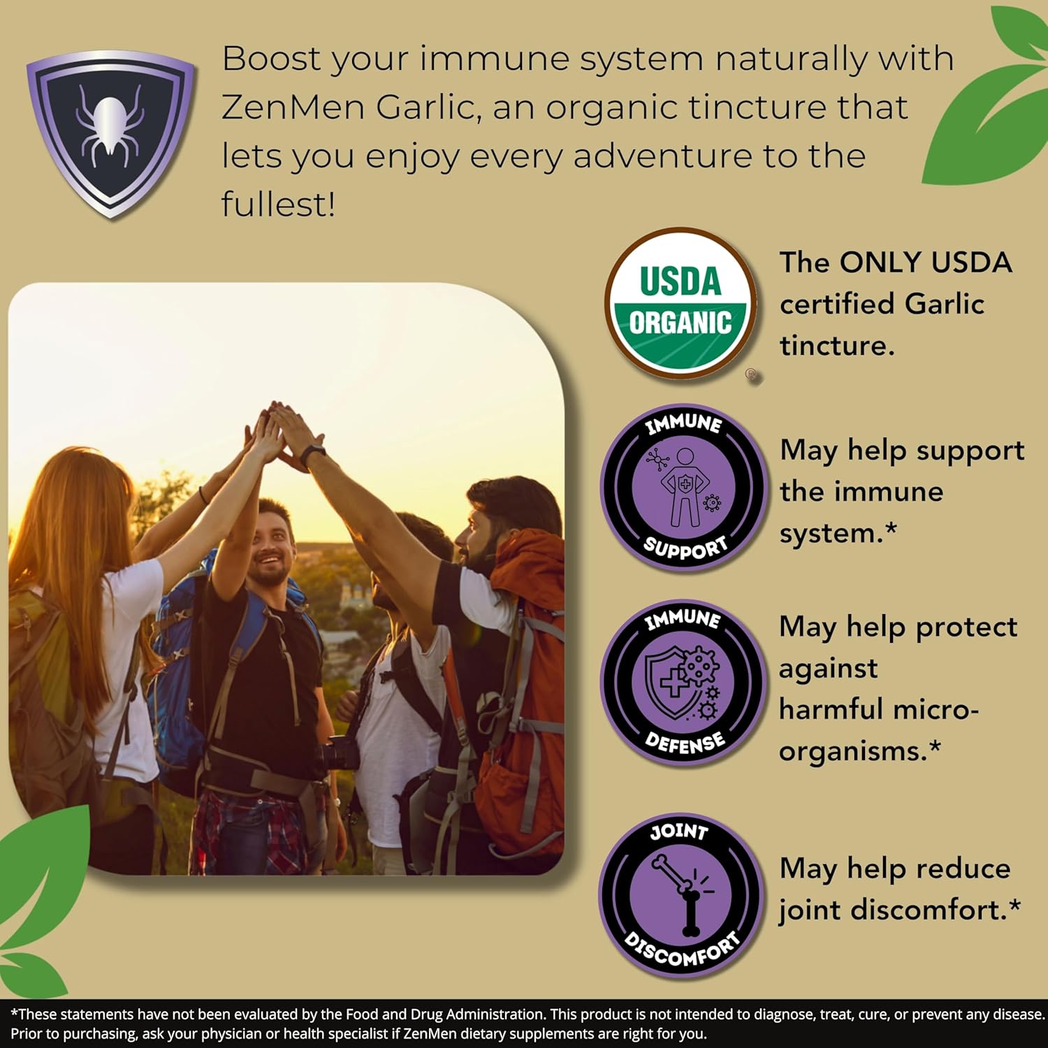 Organic Odorless Garlic Extract Tincture for Immune Support - Antioxidant Source - 2.32 oz (60ml) - Vegan - Made in USA