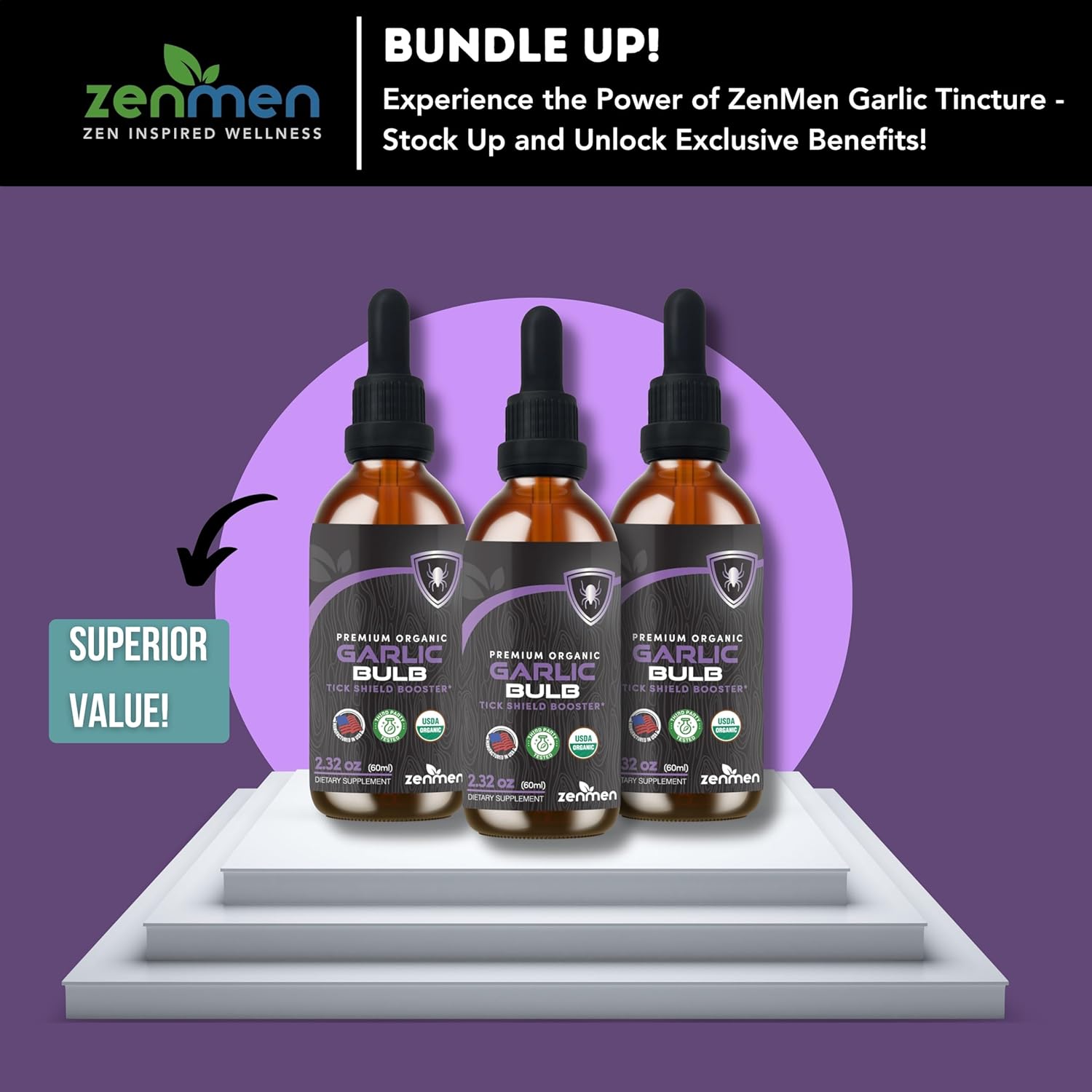 Organic Odorless Garlic Extract Tincture for Immune Support - Antioxidant Source - 2.32 oz (60ml) - Vegan - Made in USA