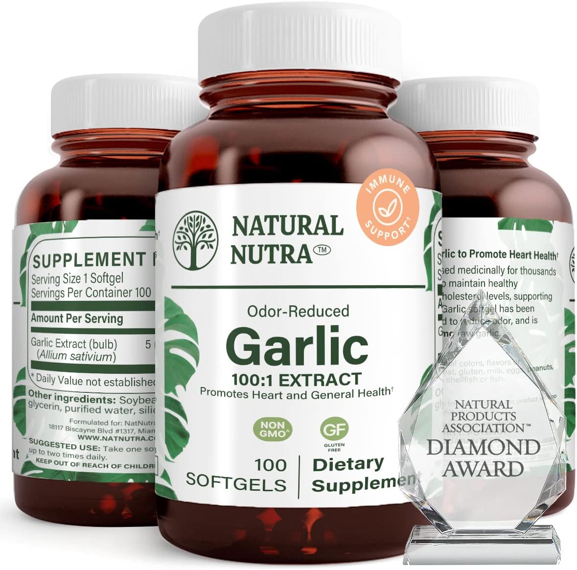 Organic Odorless Garlic Oil Supplement for Heart & Skin Health, Immune Support - 500mg, 100 Softgels