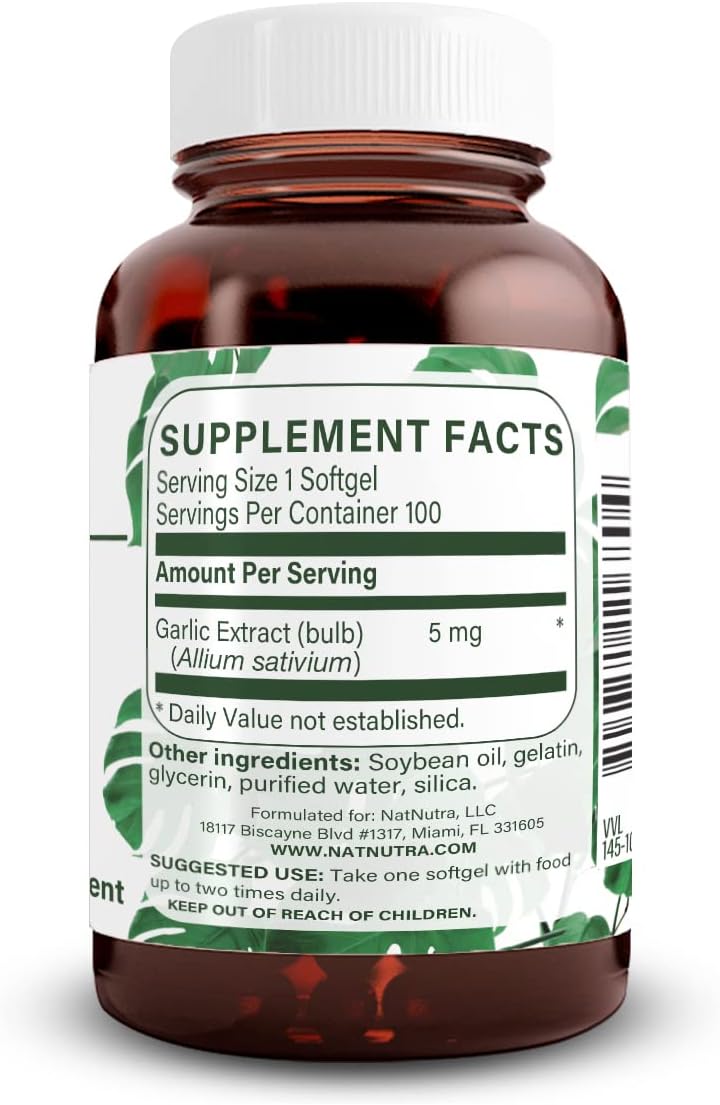 Organic Odorless Garlic Oil Supplement for Heart & Skin Health, Immune Support - 500mg, 100 Softgels