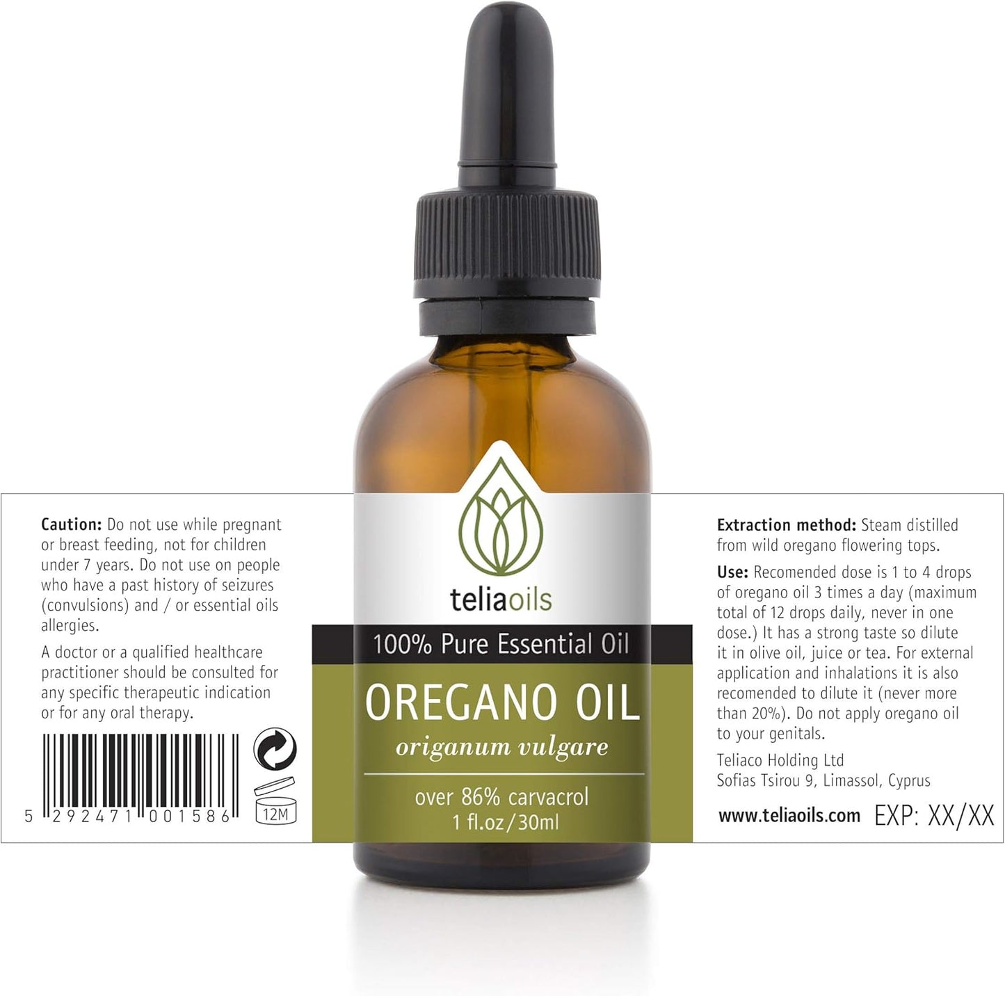Organic Oil of Oregano 86% Carvacrol - Wild Oregano Oil from Greece - Certified Pure Essential Oil - 1 oz
