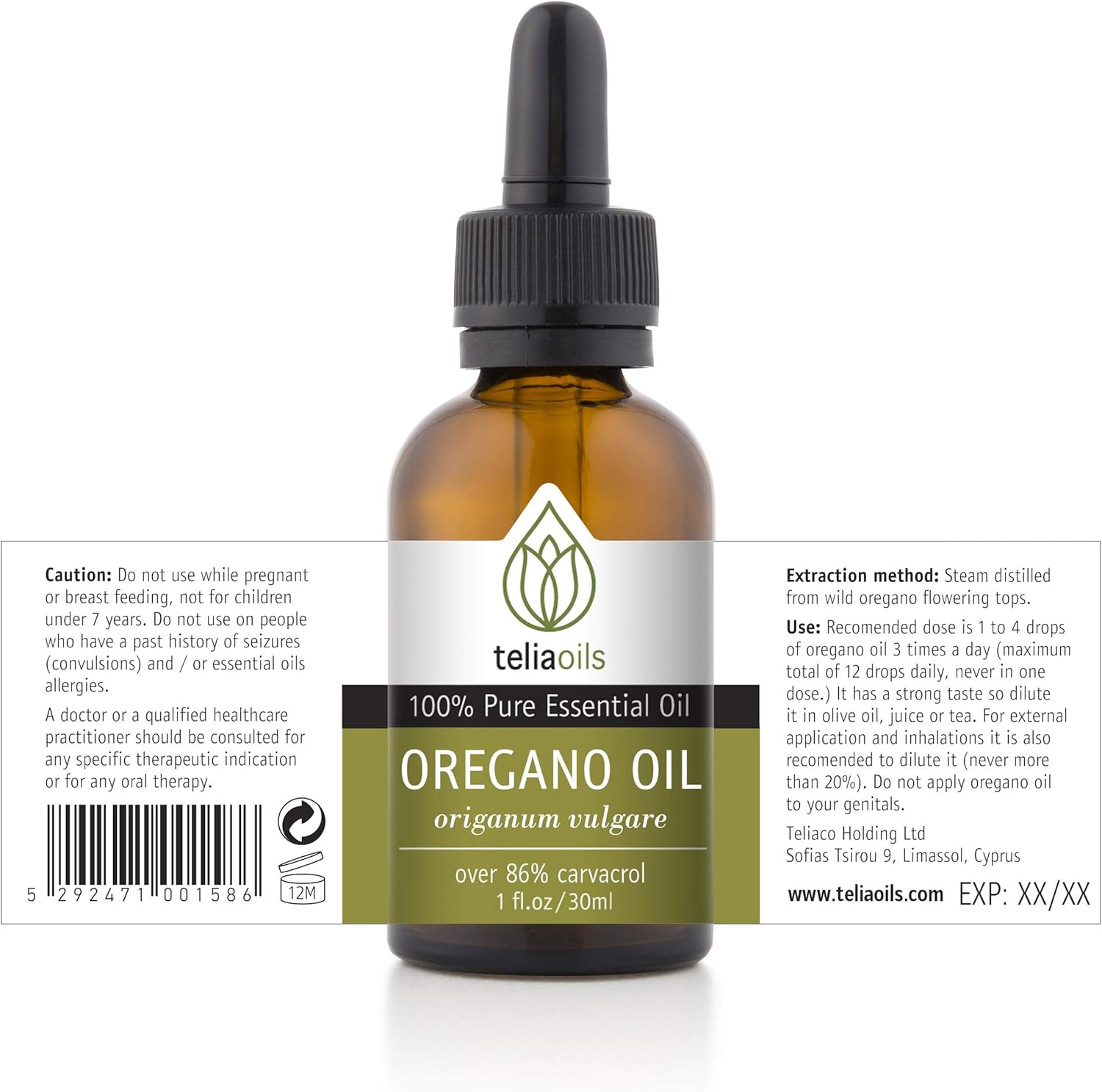 Organic Oil of Oregano 86% Carvacrol - Wild Oregano Oil from Greece - Certified Pure Essential Oil - 1 oz