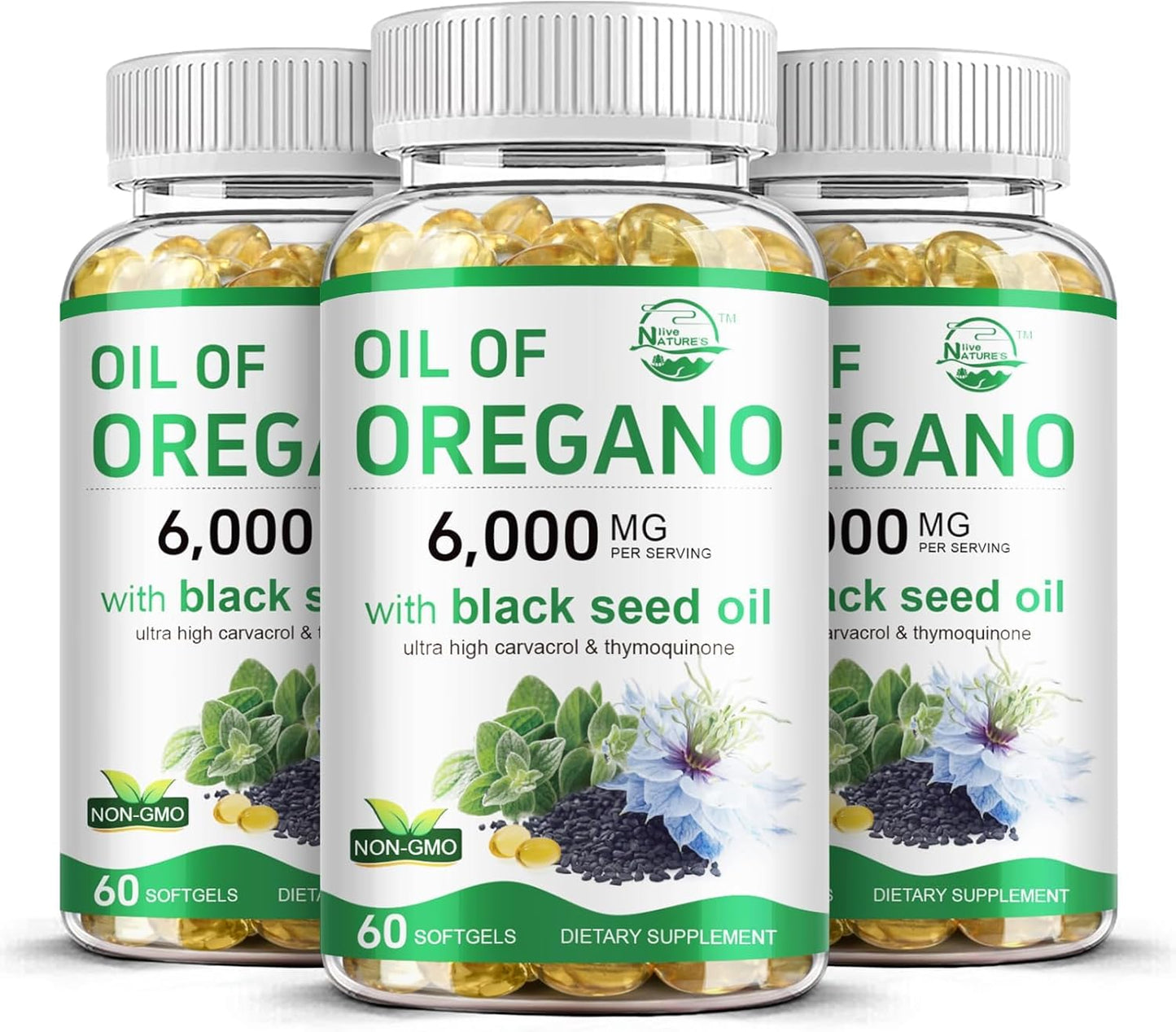 Organic Oil of Oregano and Black Seed Oil Blend for Immune Health, High Carvacrol & Thymoquinone, Non-GMO, 3 Pack