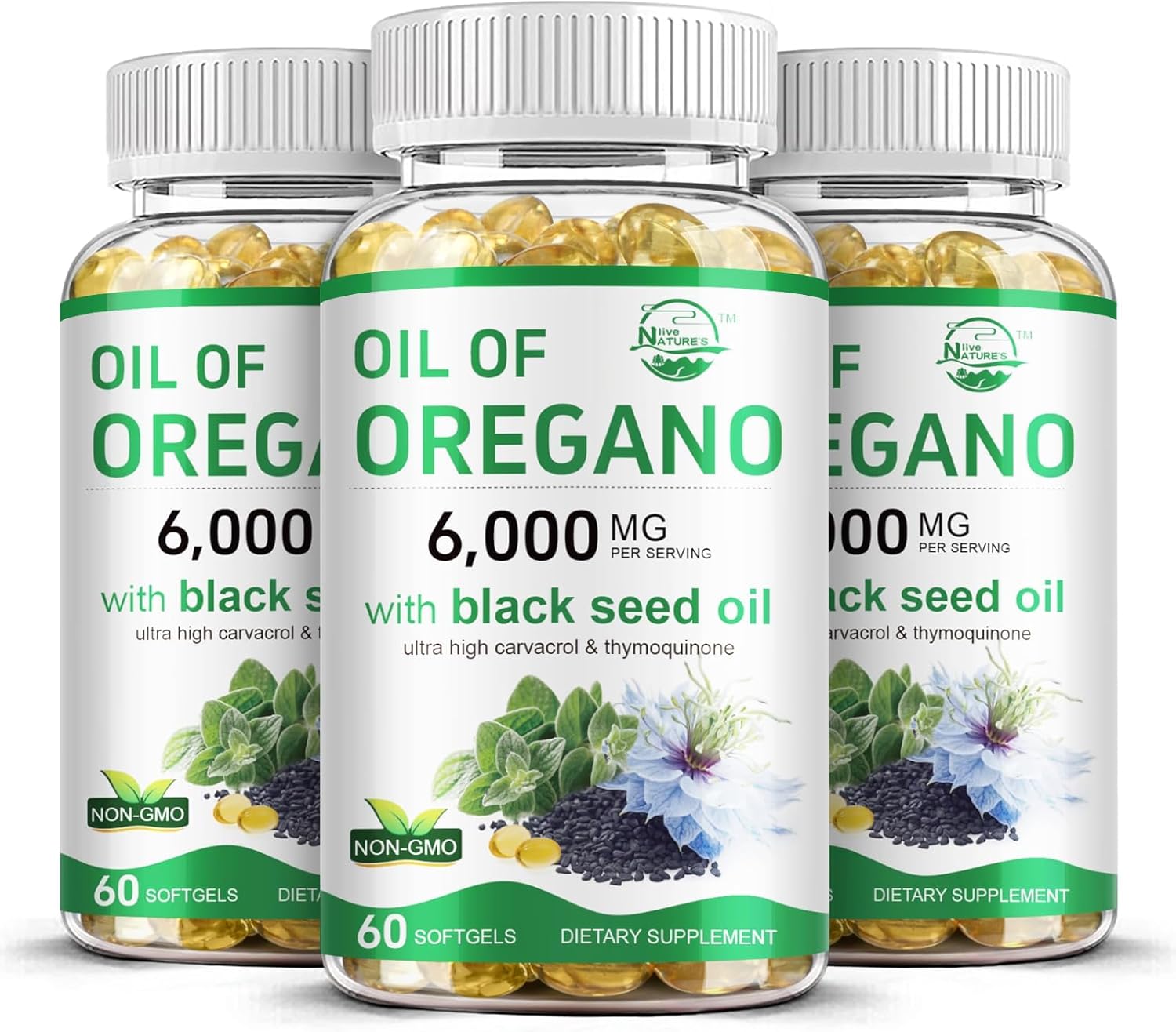 Organic Oil of Oregano and Black Seed Oil Blend for Immune Health, High Carvacrol & Thymoquinone, Non-GMO, 3 Pack