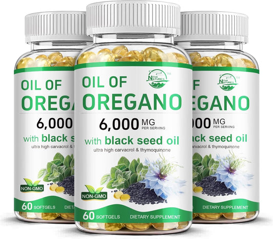 Organic Oil of Oregano and Black Seed Oil Blend for Immune Health, High Carvacrol & Thymoquinone, Non-GMO, 3 Pack
